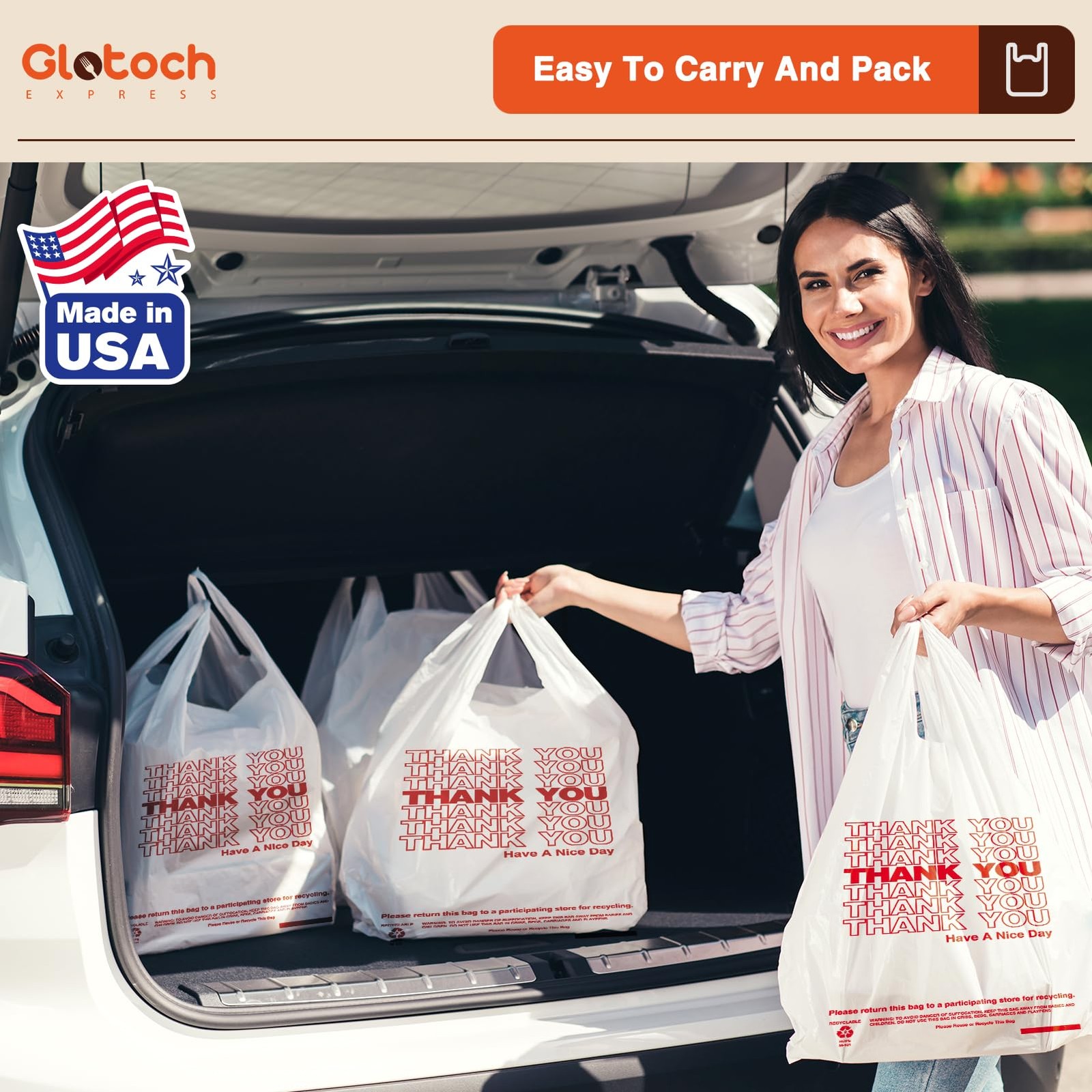 Glotoch Plastic Thank You Bags 1000 Count, 11.5″ x 6.5″ x 1000 White
