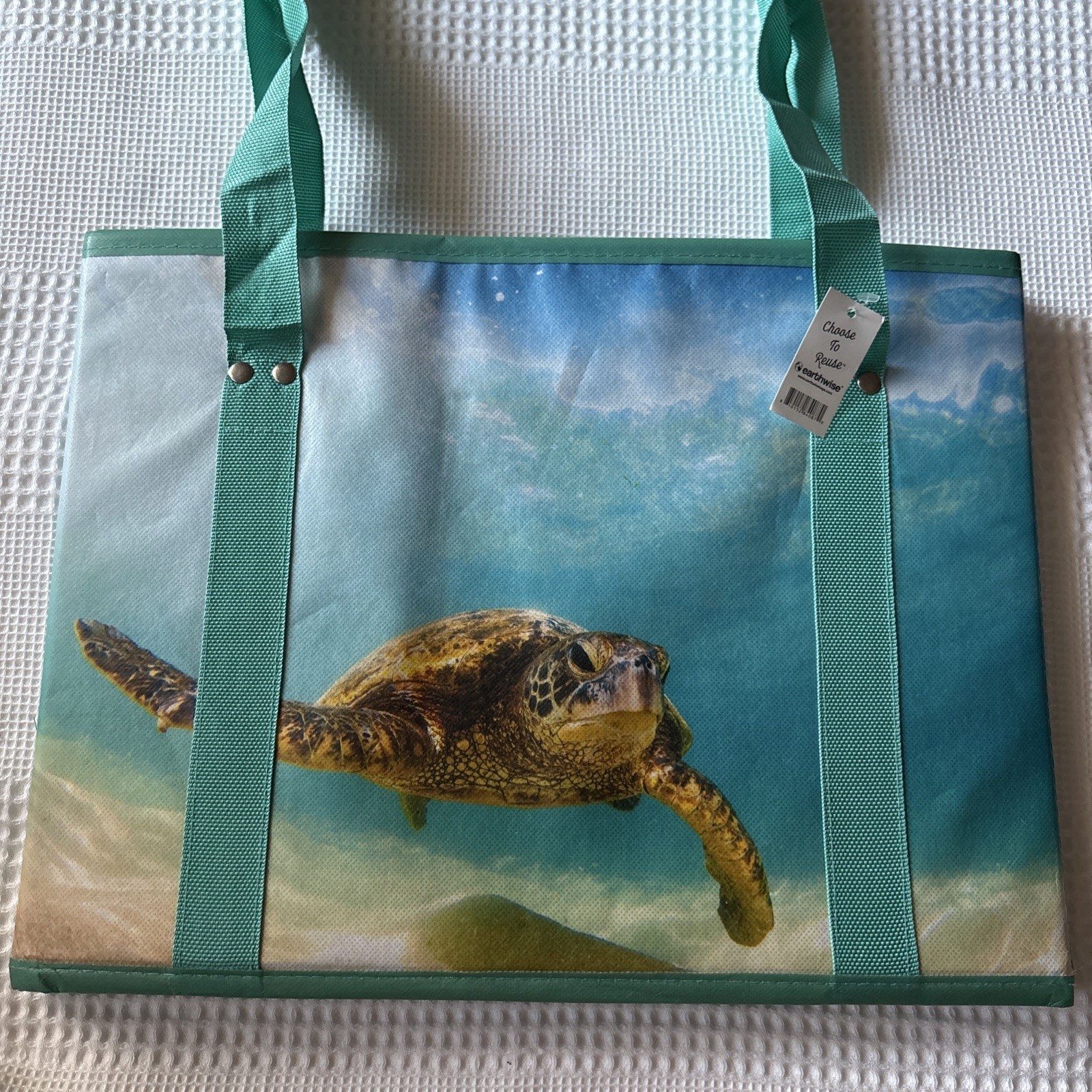 EARTHWISE Foldable Grocery Shopping Bag Reinforced Bottom Ocean Turtle NWT