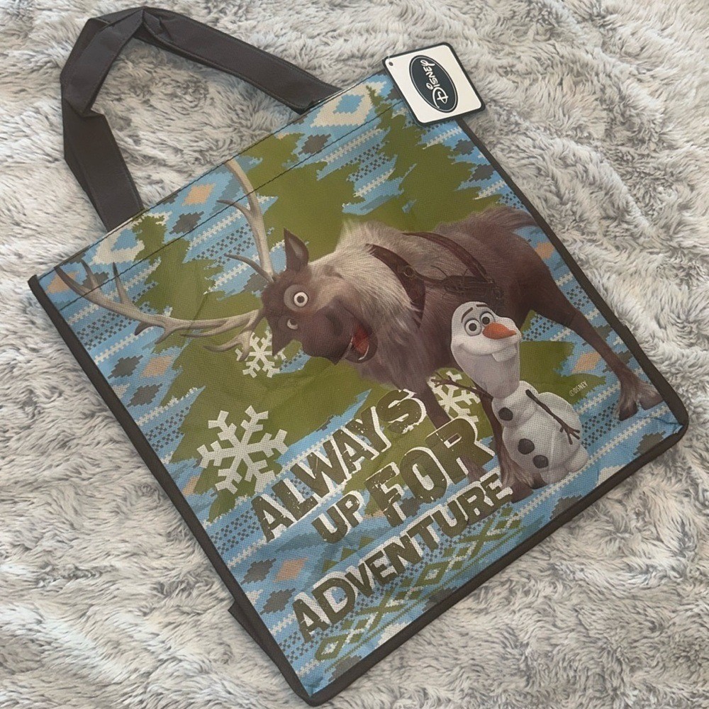 Disney Frozen Olaf Sven Reusable Tote Bag Blue Fair Isle Always Up For Adventure