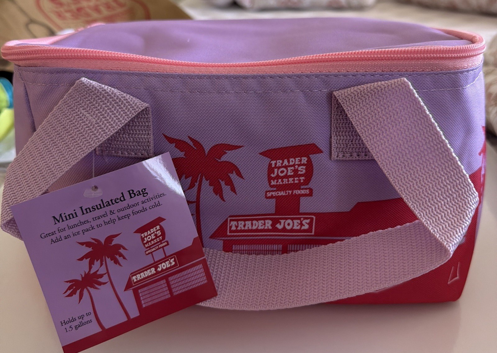 New Spring Trader Joe’s Lavender Purple Mini Insulated Cooler Tote Lunch Bag