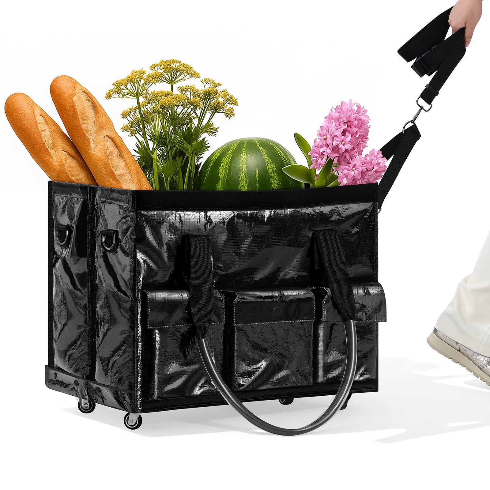 Reusable Grocery Bag on Wheels, 105L Foldable Rolling Tote, Shopping Trolley …