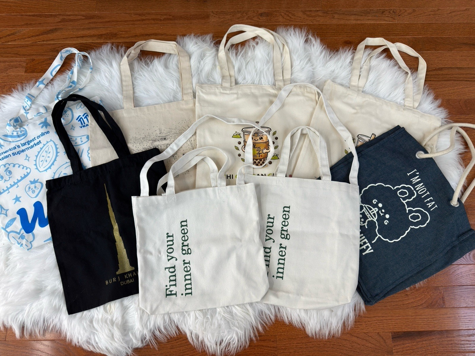 Mixed Lot of 8 Beige Canvas Tote Bags Various Sizes