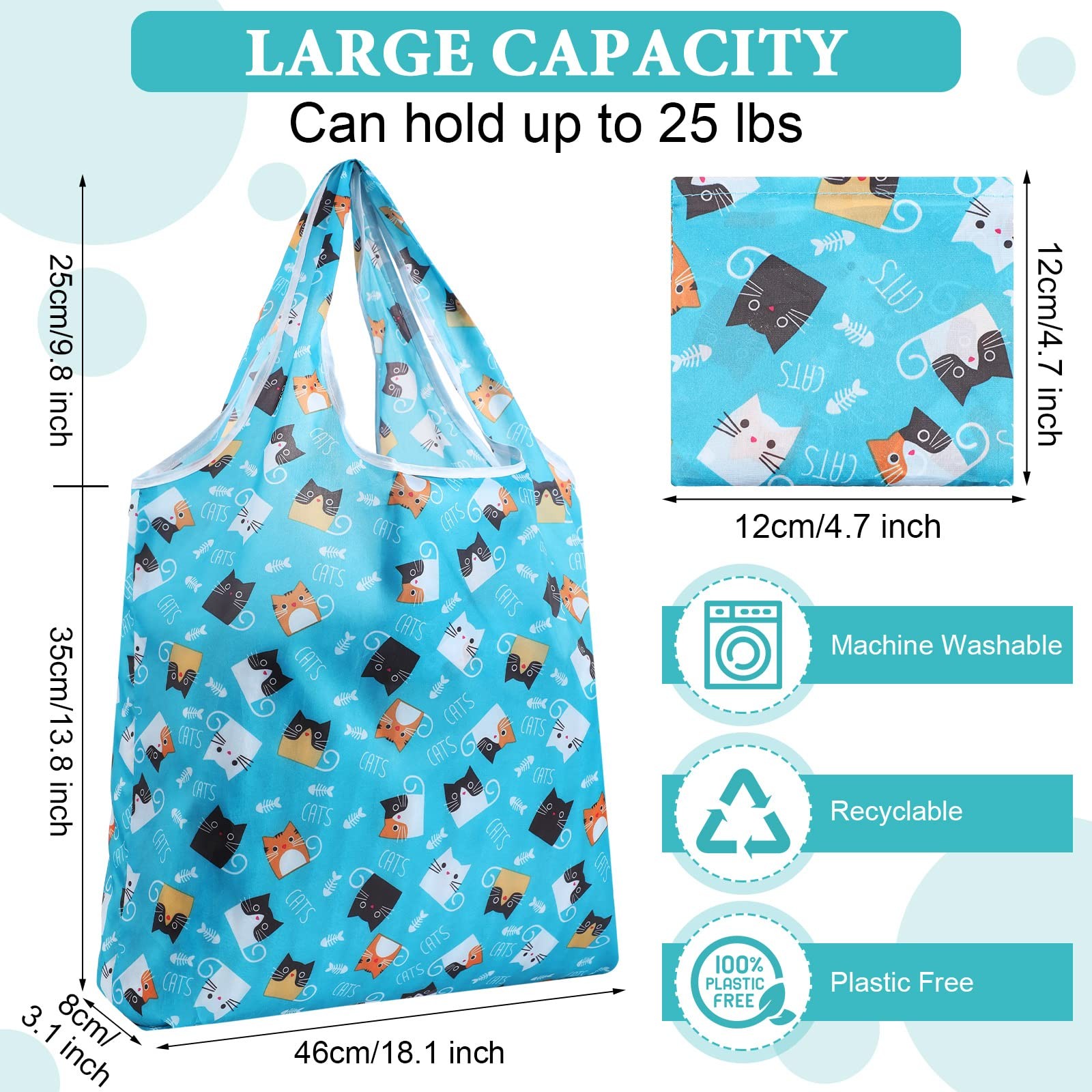 18 PCS Foldable Reusable Shopping Bags, Machine Washable Grocery, Waterproof