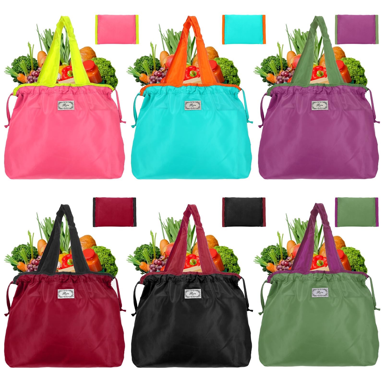 6 Pack Reusable Foldable Grocery Shopping Bags Handles Washable Totes Pocket