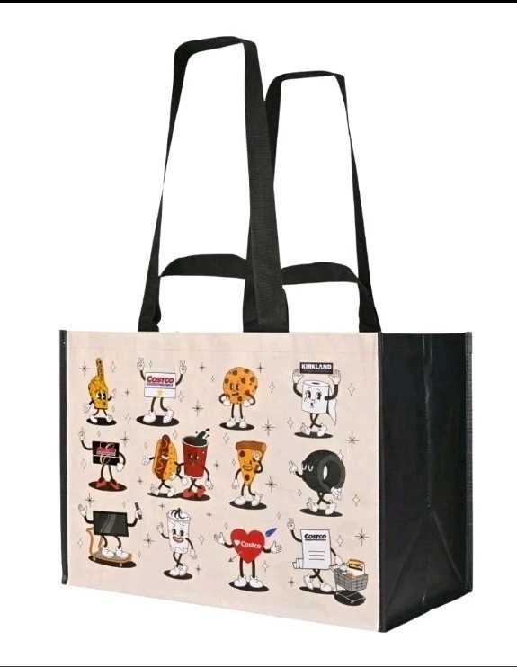 Costco Character Cartoon Reusable Shopping Tote with Bottle Holder (SINGLE BAG)