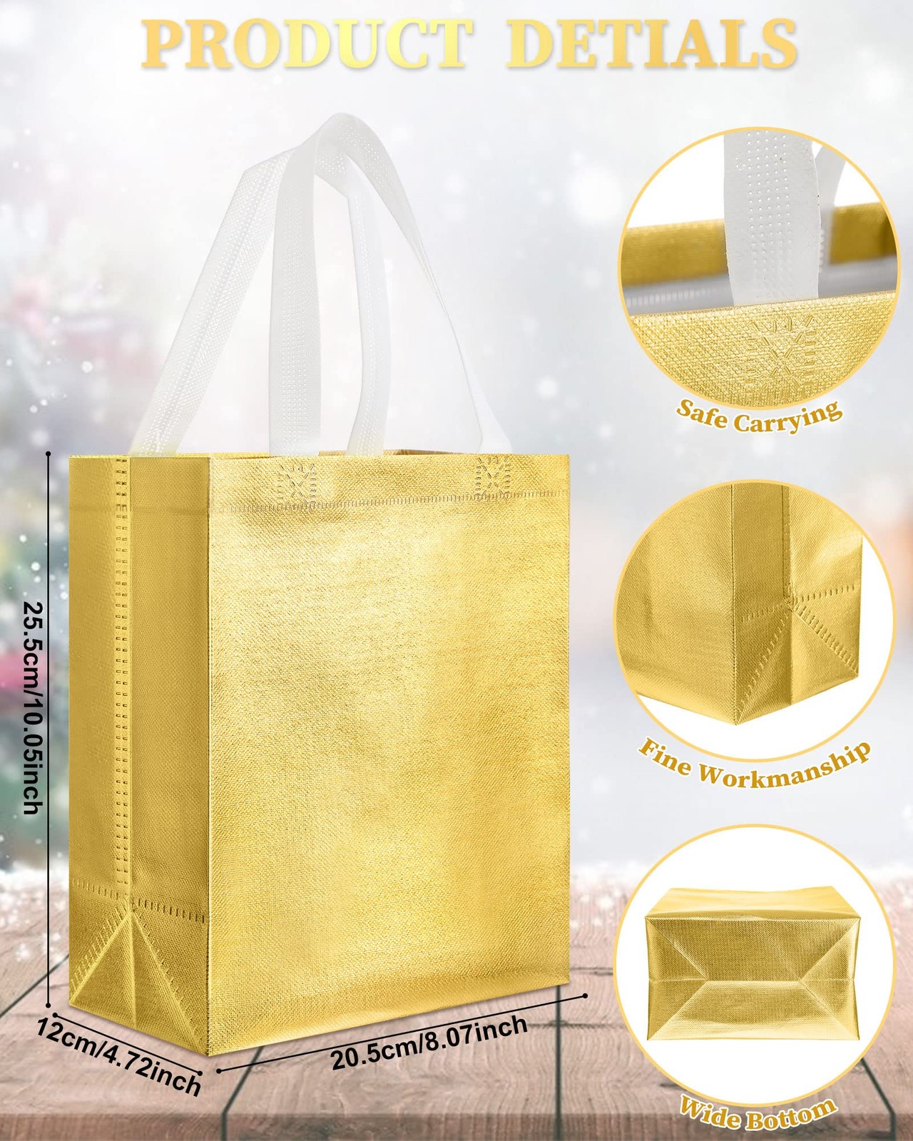 80 Pieces Gift Bags Set Glossy Reusable Tote Handle Grocery Wedding Easter Gold