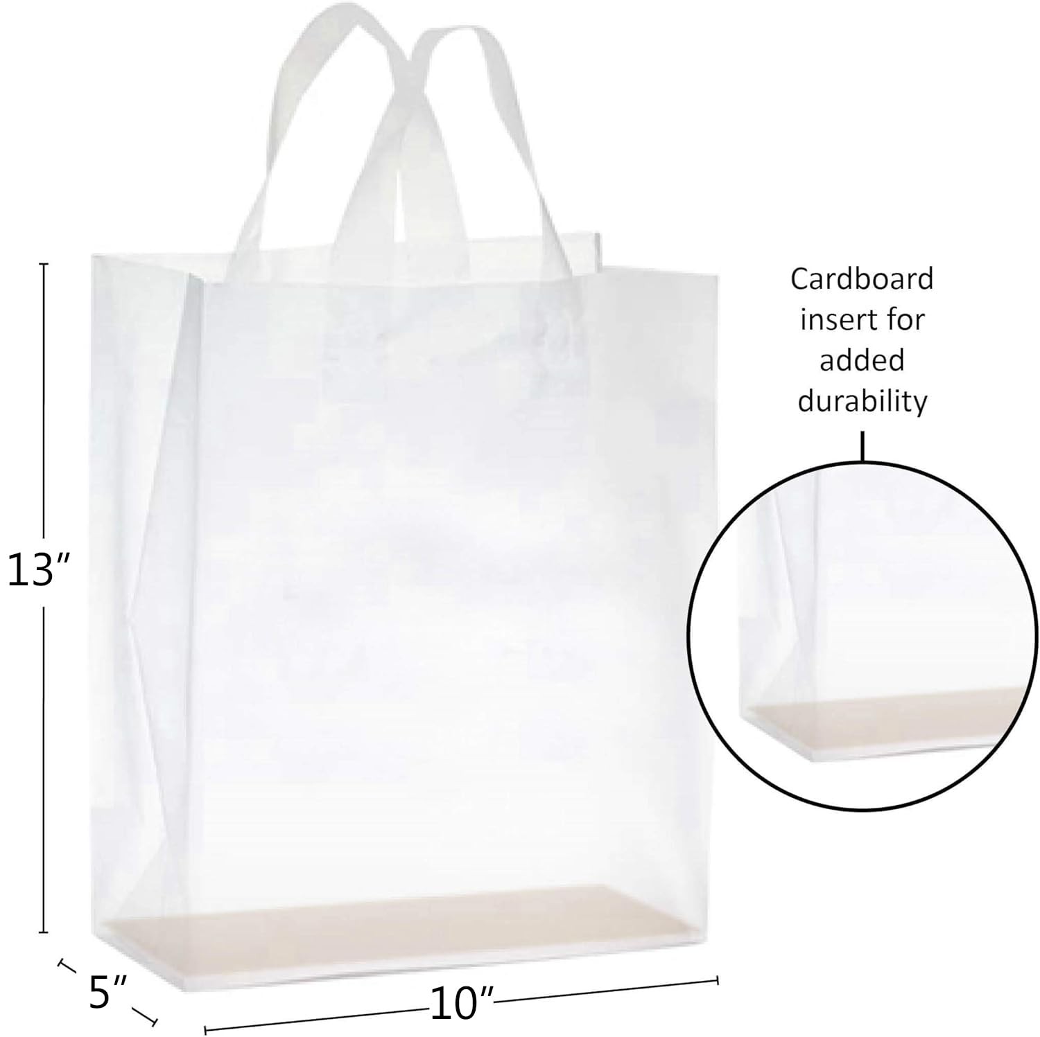Frosted Shopping Bags with Handles and Cardboard Insert – 10″ W x 13 H ” x 5″…