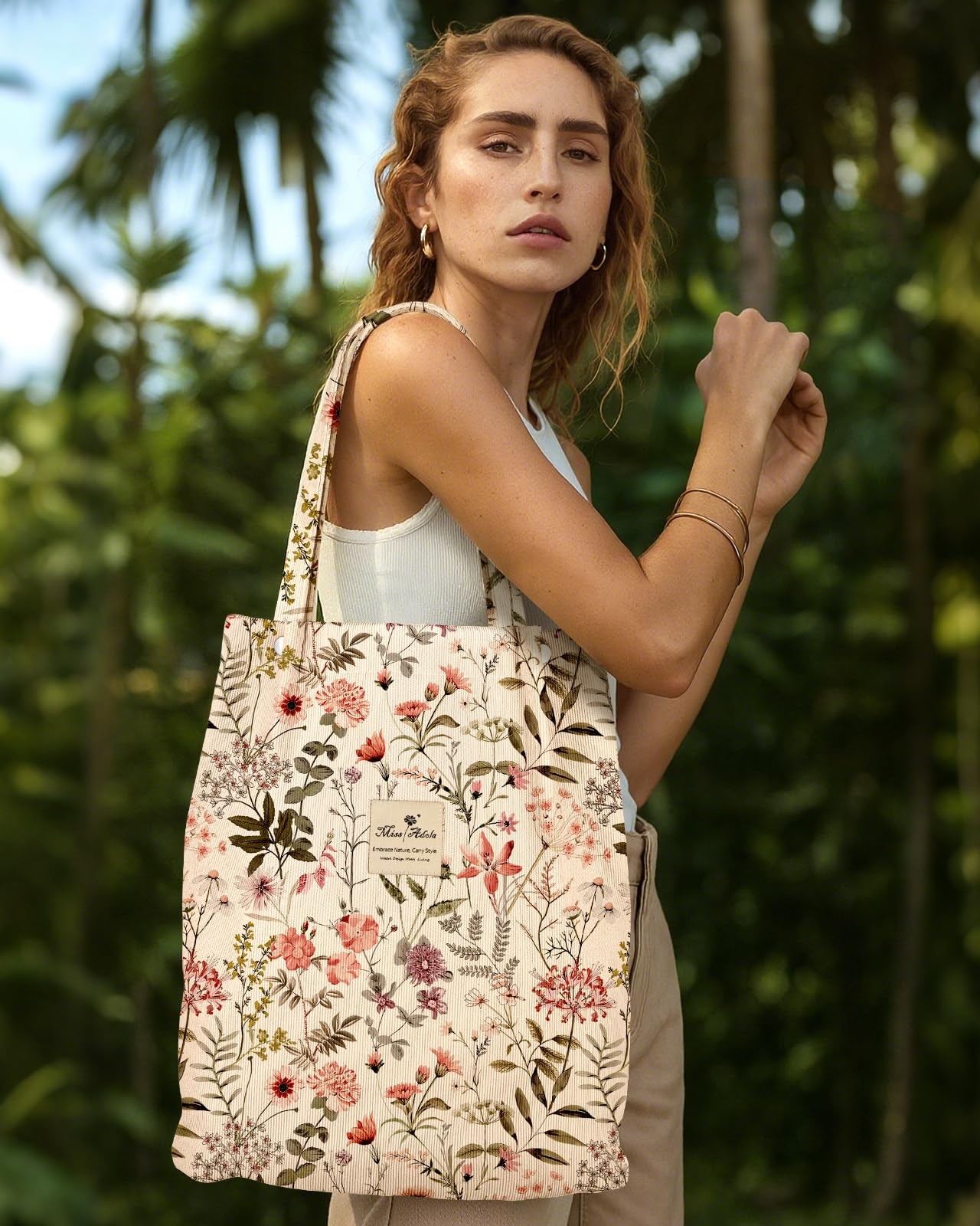 Miss Adola Corduroy Tote Bag for Women – Reusable Totes with One Size, Flower