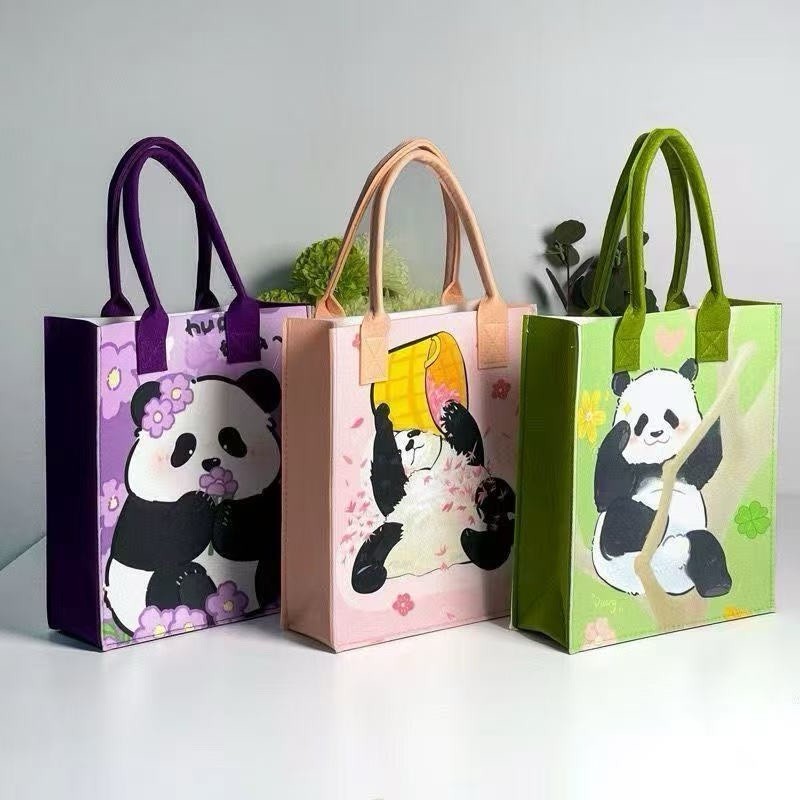 Panda Paradise: Trio of Artistic Reusable Totes New Bag Chinese Traditional Cute