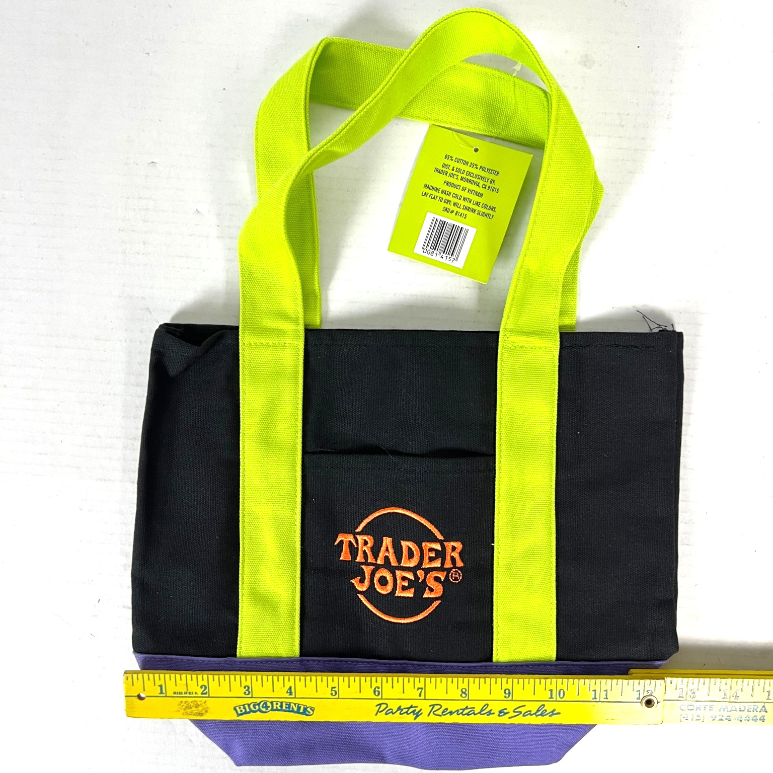 Trader Joes Trick Or Treat Canvas Tote Mini Halloween Colorblock w/Pockets PPD