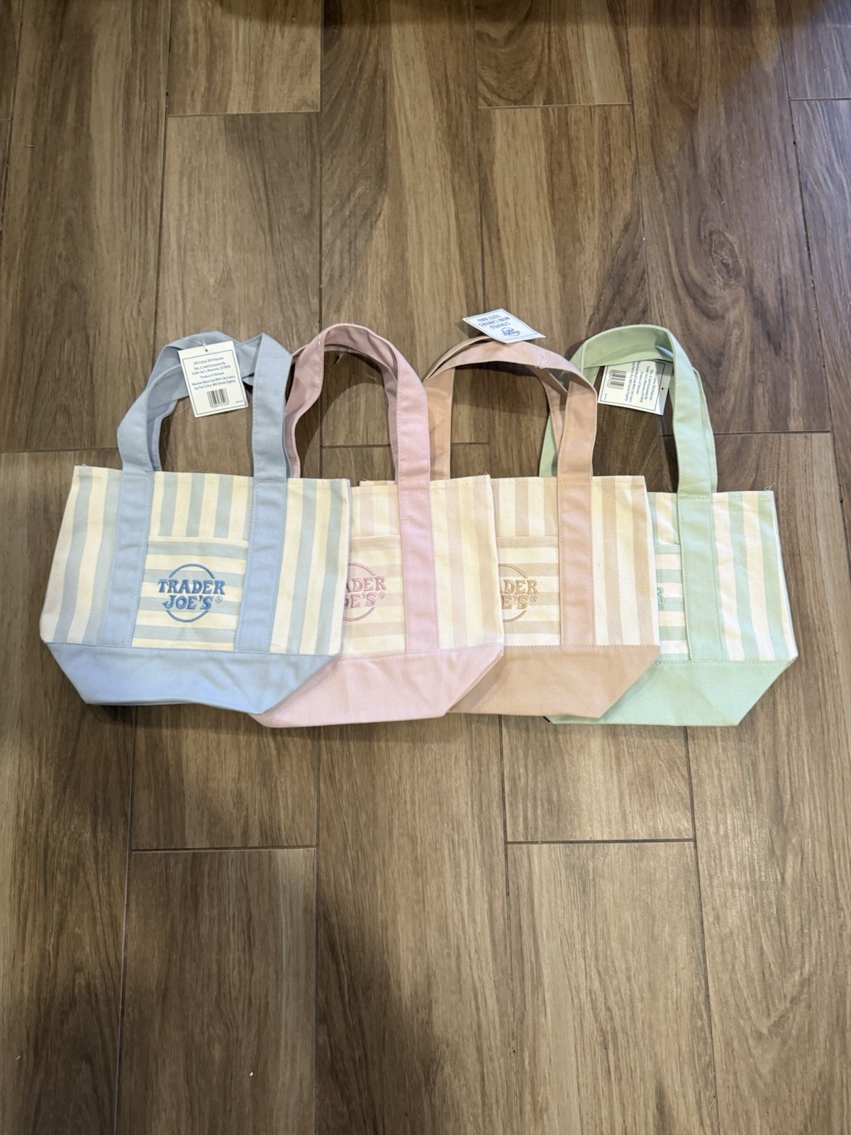 Trader Joe’s Canvas Striped Reusable Tote Bags 4-Pack Small 13x6x10 in