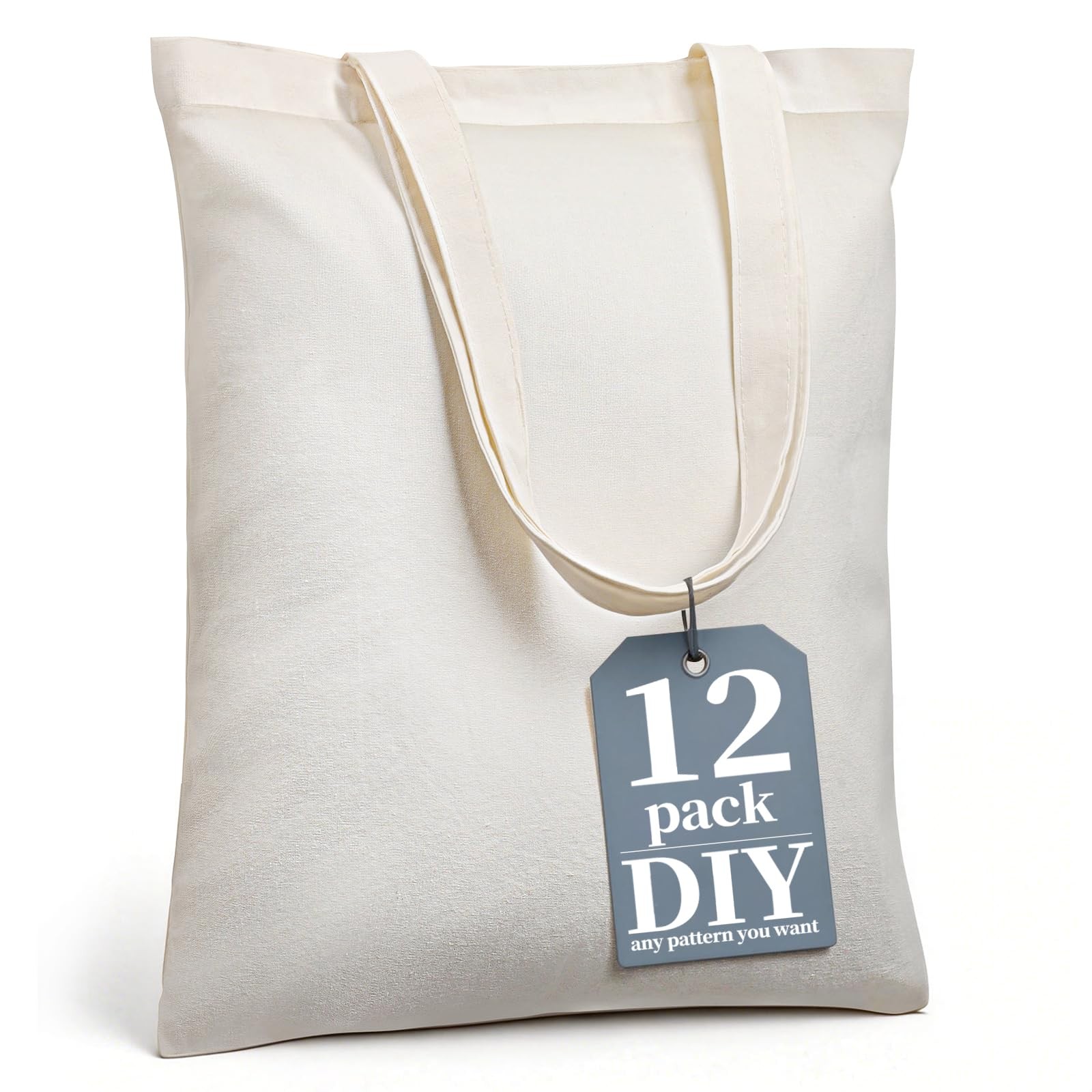 12 Pack DIY Canvas Tote Bag – Plain Lightweight Reusable Grocery Bags, Easy t…