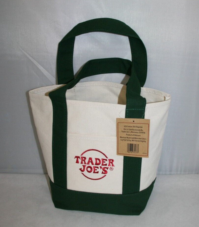 Trader Joe’s Mini Canvas Tote Bag – Forest Green – Limited Edition NEW WITH TAGS