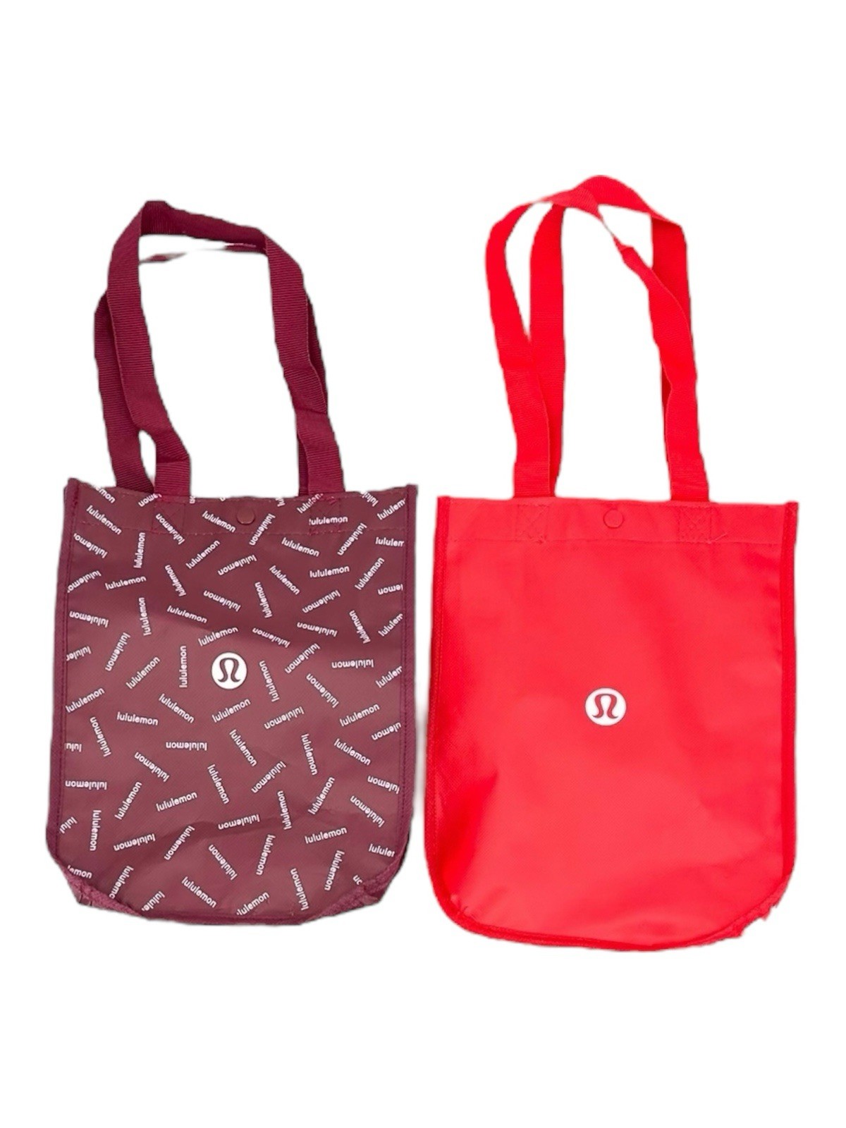 Lululemon Shopper Tote Bags Reusable Red Burgundy Logo Set Of 2