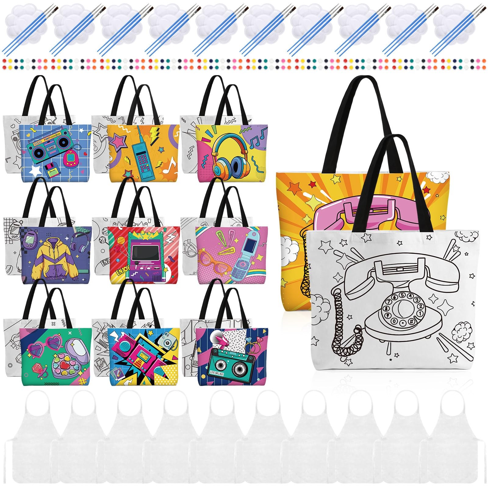 10 Set Pre Drawn Canvas Bags Set Paint and Sip Kit for Adults Painting DIY To…