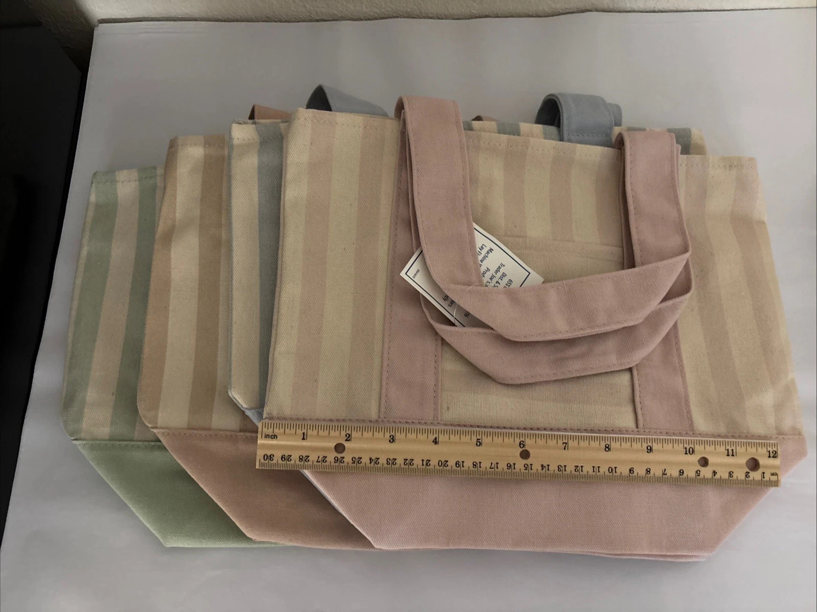 SET of 4 Trader Joe’s Mini Pastel Striped Canvas Tote Bag 2026 Limited Edition