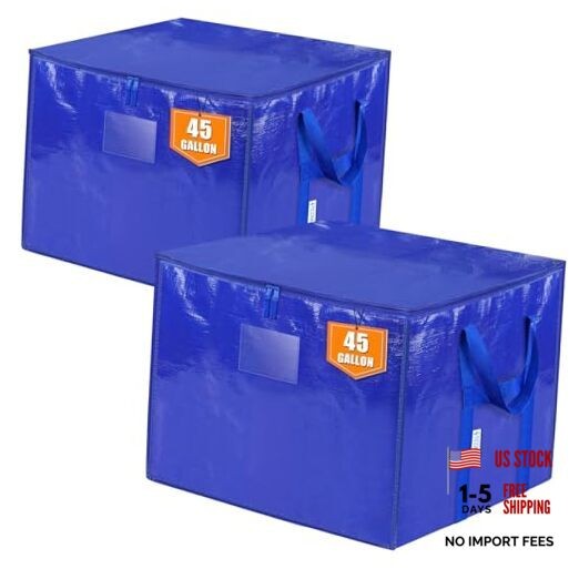 Extra Large Moving Bags with Zippers & Carrying Handles, 2 Pack Blue-45 Gallon