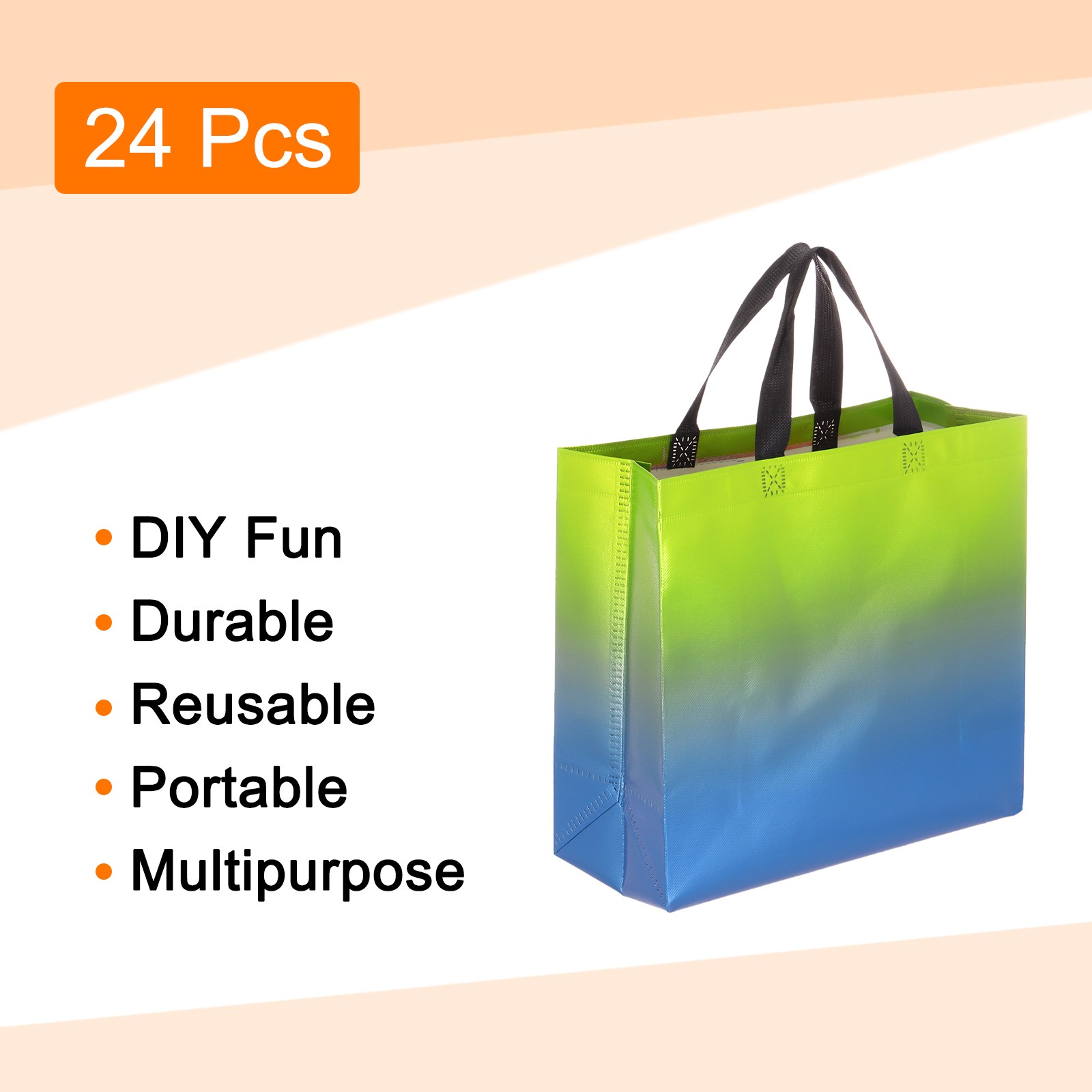 24Pcs Reusable Gift Bags with Handles 10.6 x 13 Inch Gradient Blue Green