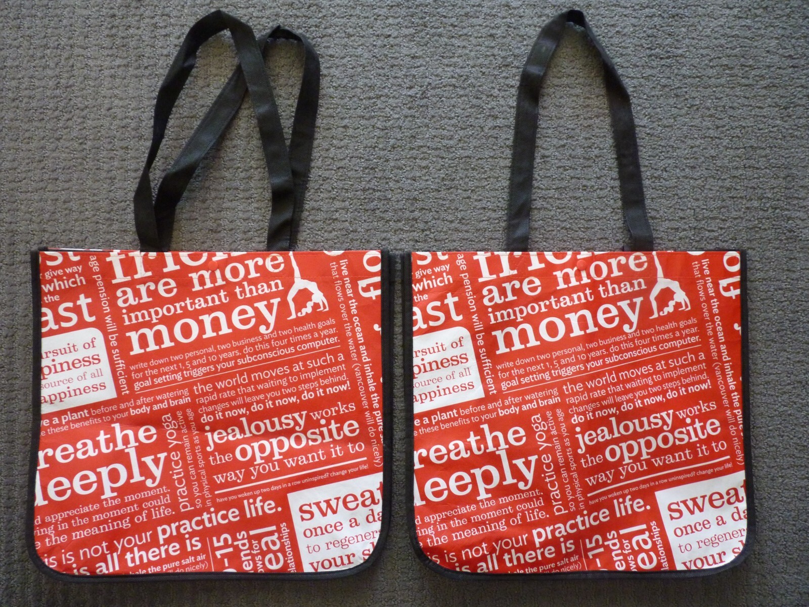 Lululemon Reusable Shopping Tote Bags (4) Large Totes Text Collage Design (F)