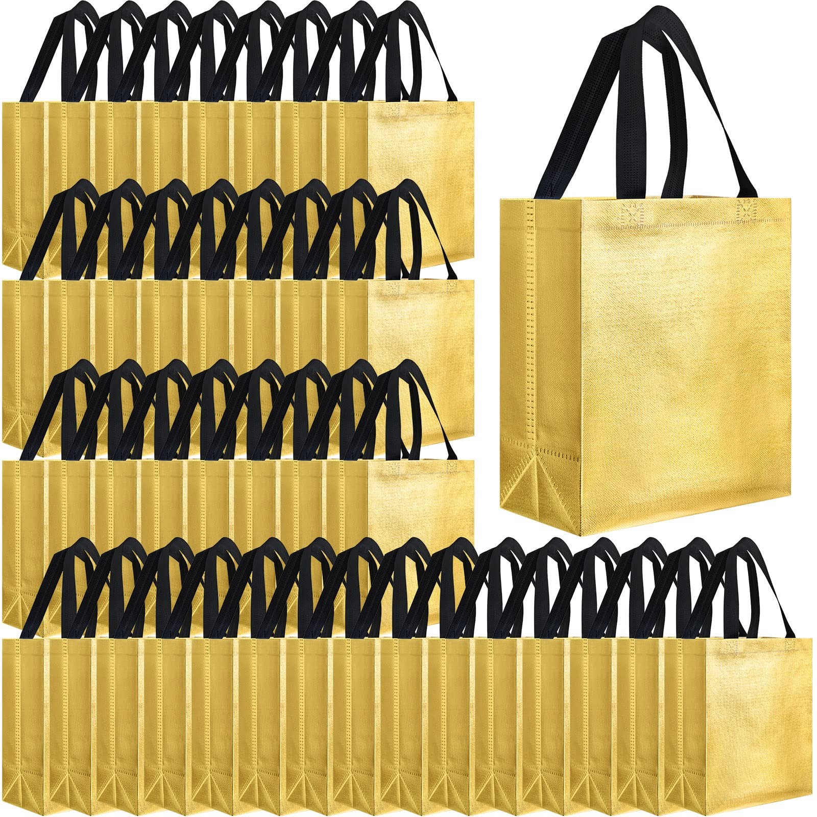 80 PCS 10x8x4.7 Inch Gold Reusable Gift Bags Black Handle Ramadan Easter