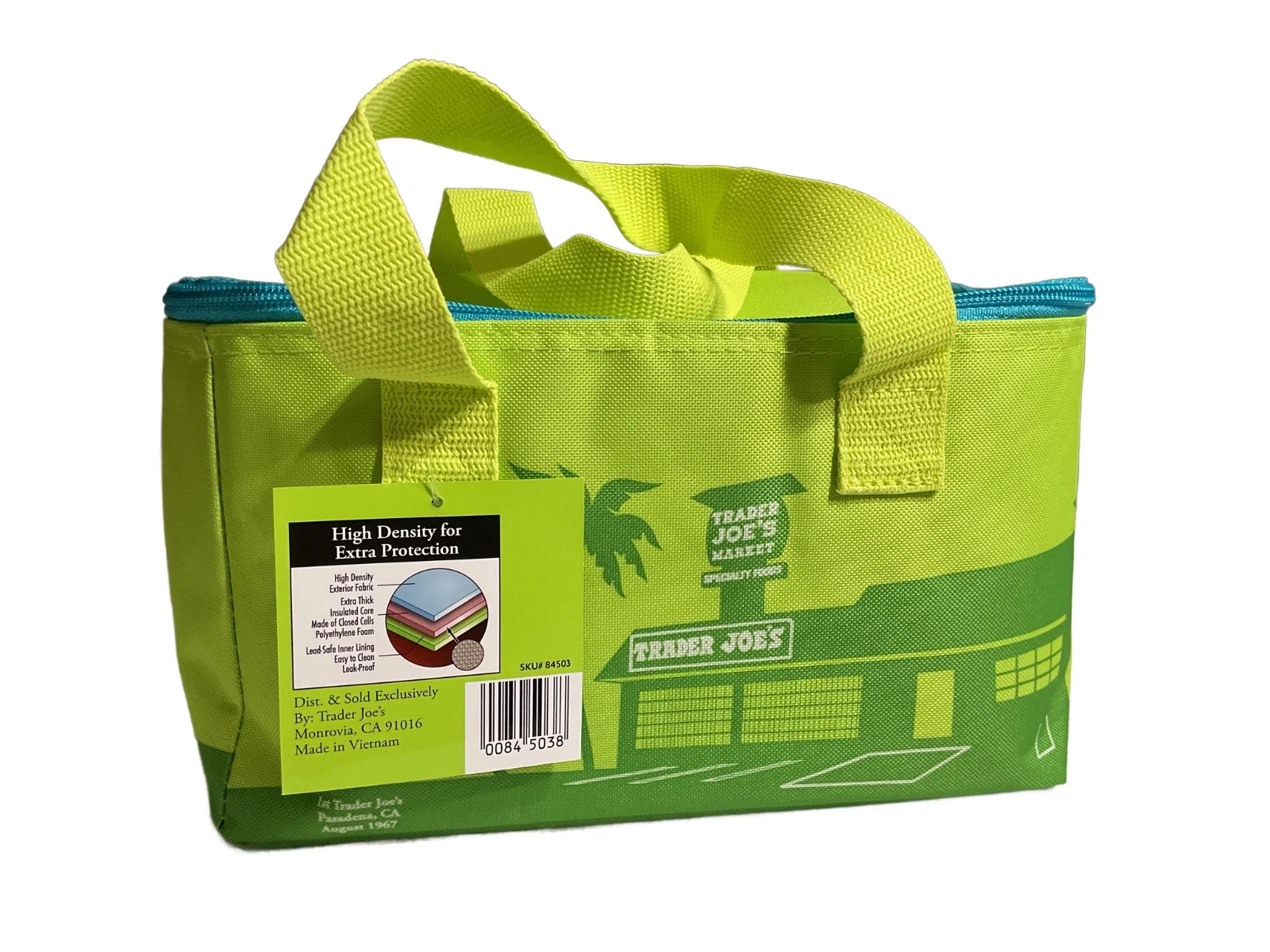 Trader Joe’s Mini Insulated Bag Neon Green with Blue Zipper, Summer 2026 Release