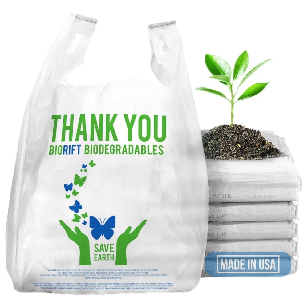 BioRift 1000ct Biodegradable T-Shirt Bags | Durable Eco-Friendly Grocery Bags