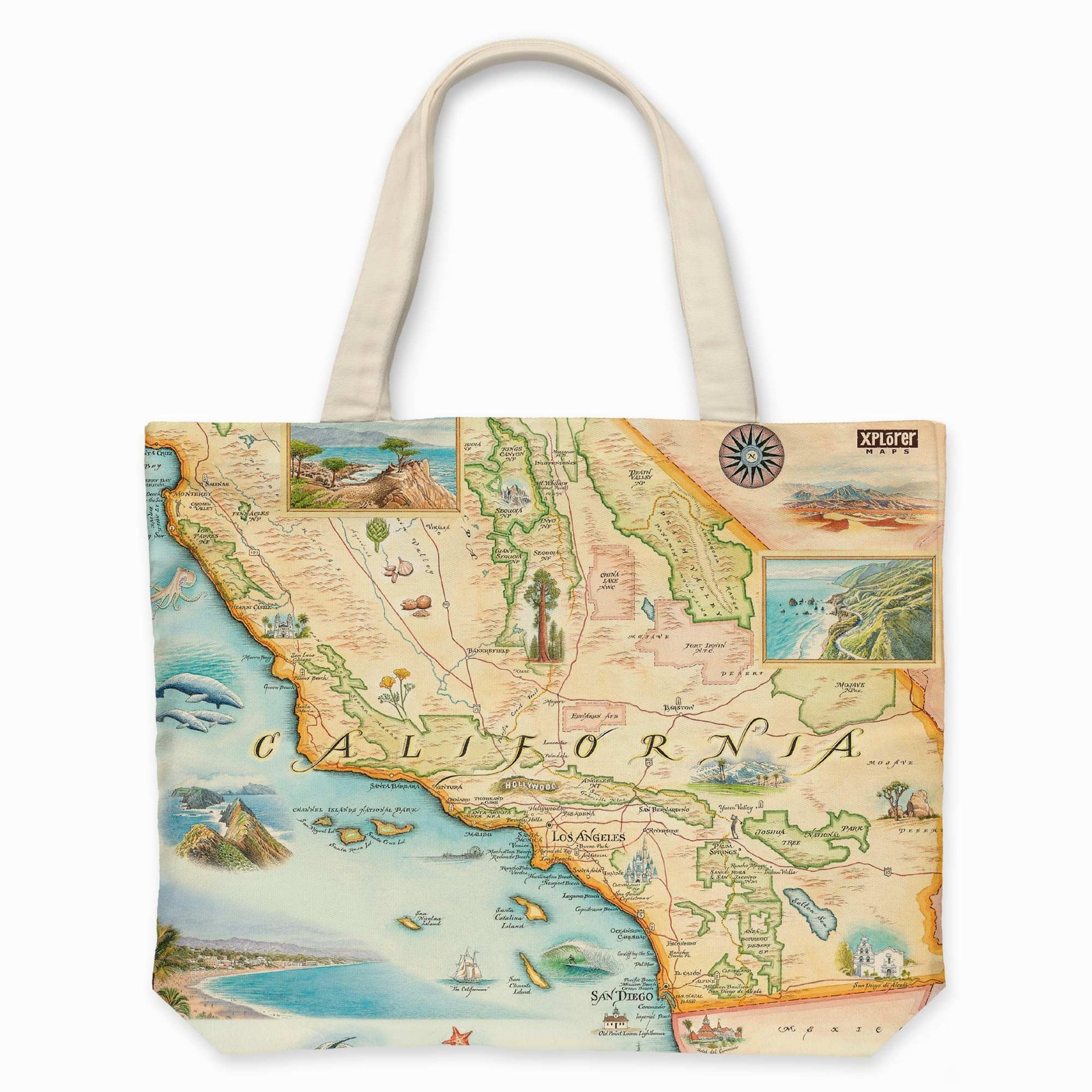 Southern California Map Canvas Tote Bag with Handles, Cloth Grocery Shopping …