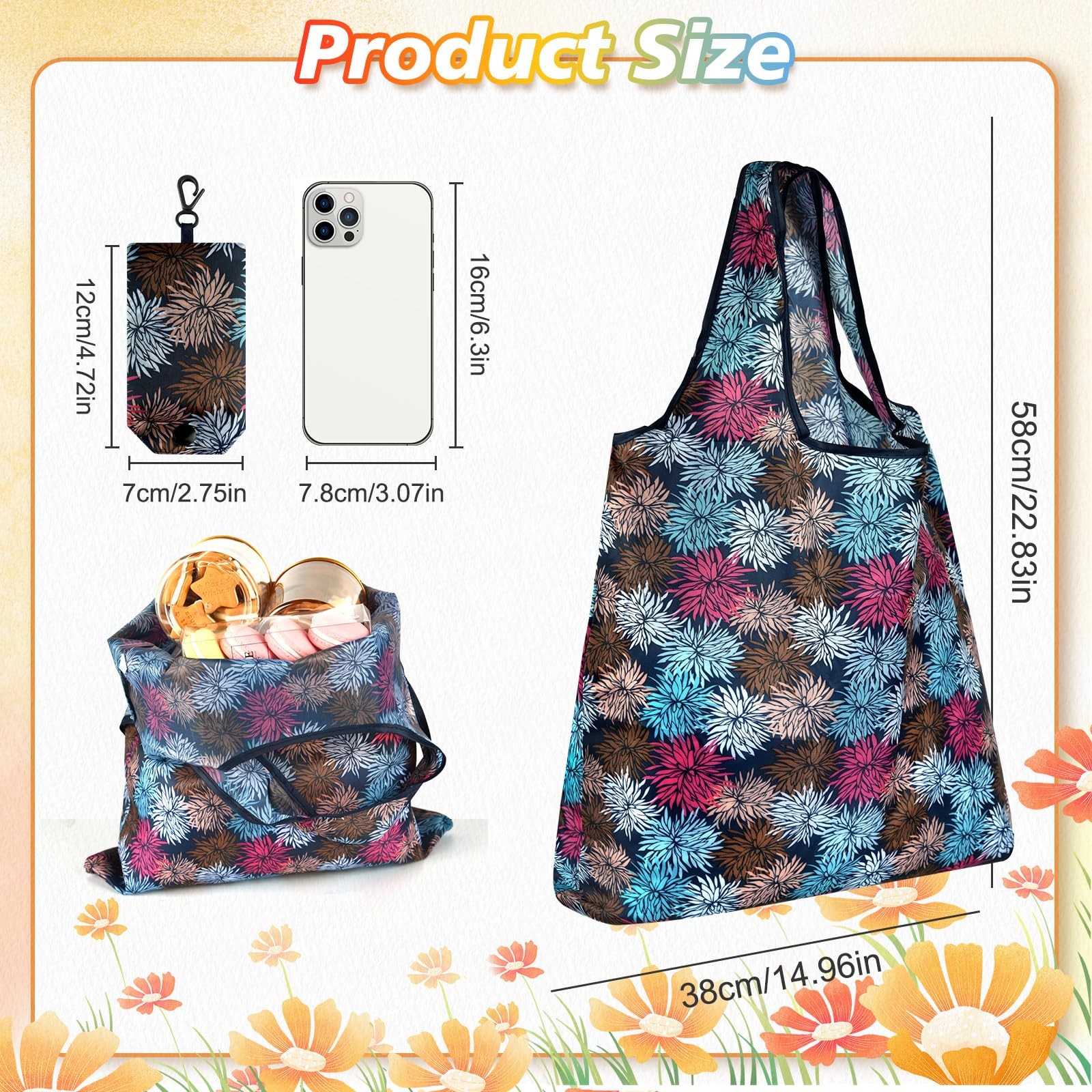 18 Pack Reusable Grocery Bags Foldable Shopping Bags Machine Washable Bags Wa…