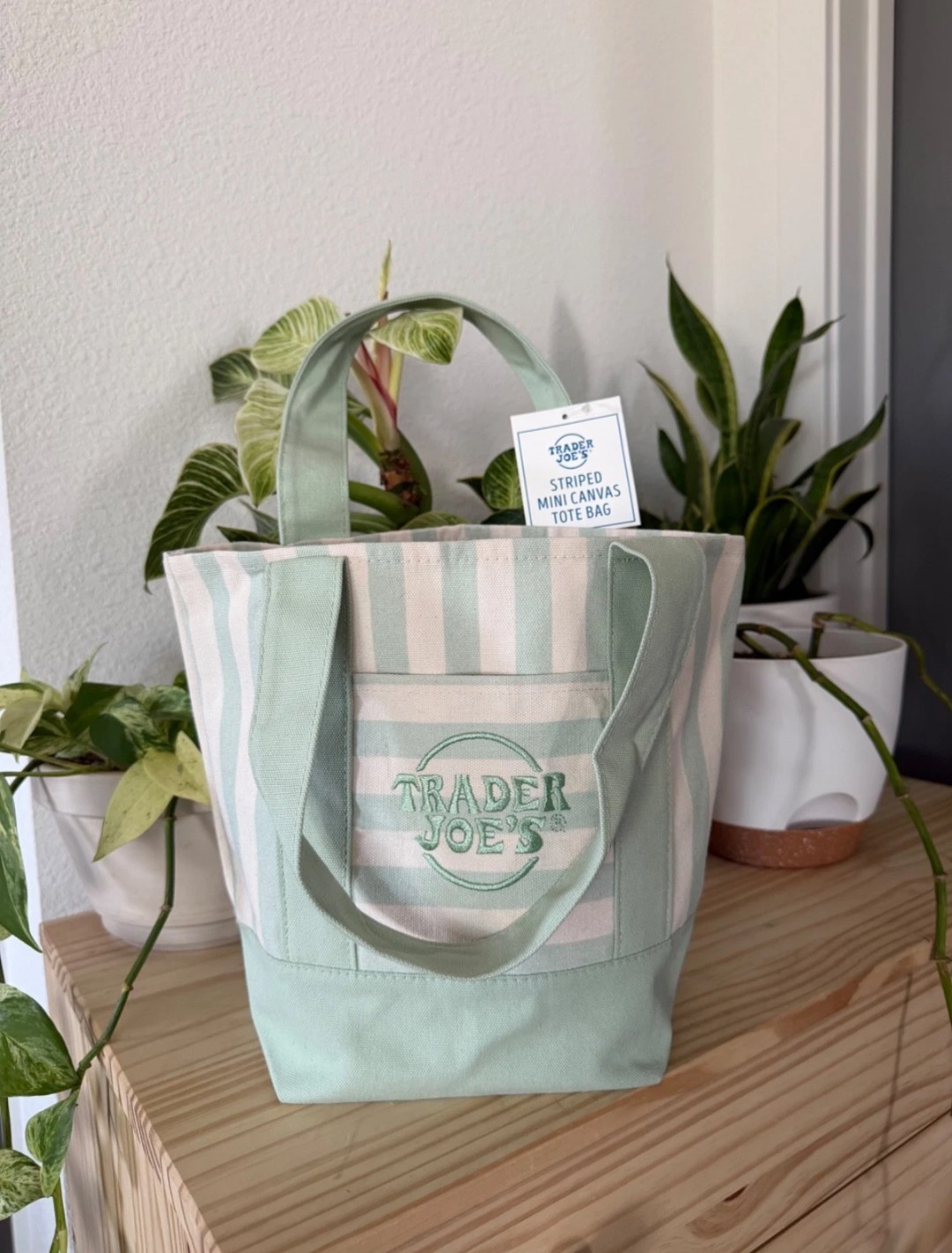 Trader Joe’s Striped Mini Canvas Tote Bag, Blue/White, Cotton/Polyester