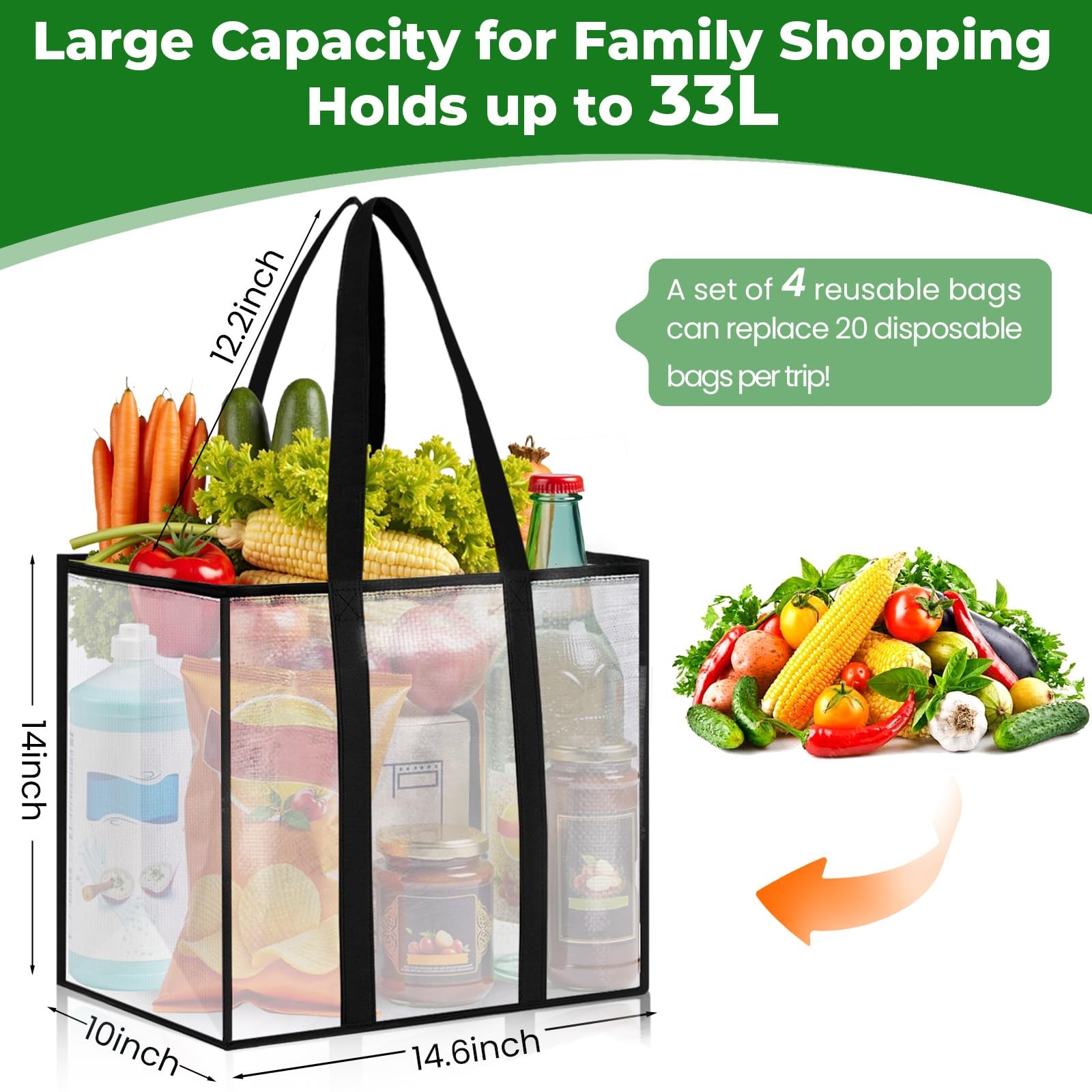 SmartTrends 4 Pack Reusable Grocery Bags, Heavy-Duty Shopping Bags with Sturd…