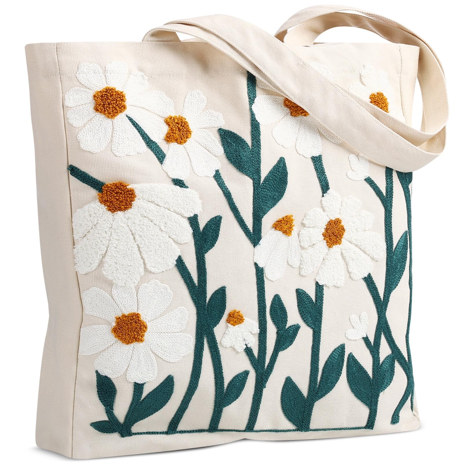 Teacher Appreciation Tote Bag Gifts for Daisy Floral Embroidery Canvas Handba…