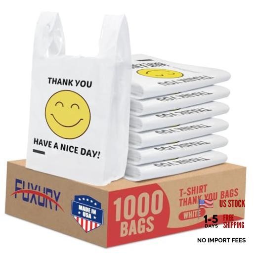 Happy Smiling Face Thank You Plastic Bags (11.5 x 6.5 x 1000 Count White Smile