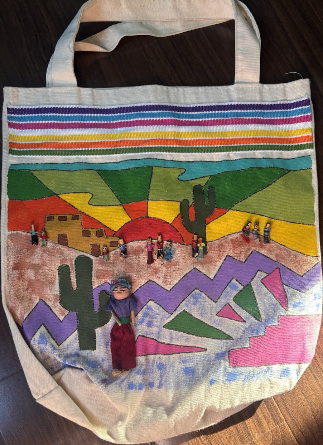 Reusable Tote Bag White/Multicolor Scenic Double Handles 12x12x14
