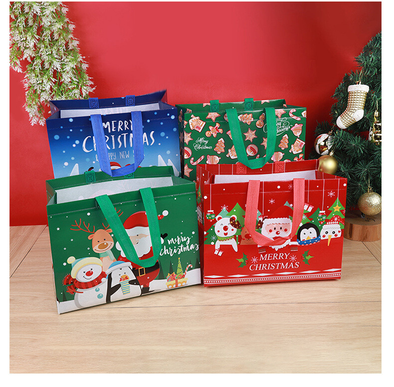 Reusable Grocery Bags Shopping Totes Christmas Santa Xmas Holiday Gift Set of 4