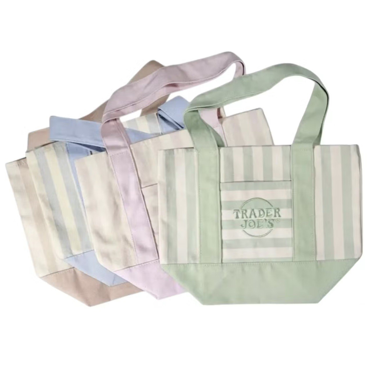 NEW Trader Joe’s Mini Pastel Stripe Canvas Tote Bag Limited Edition Set Of 4