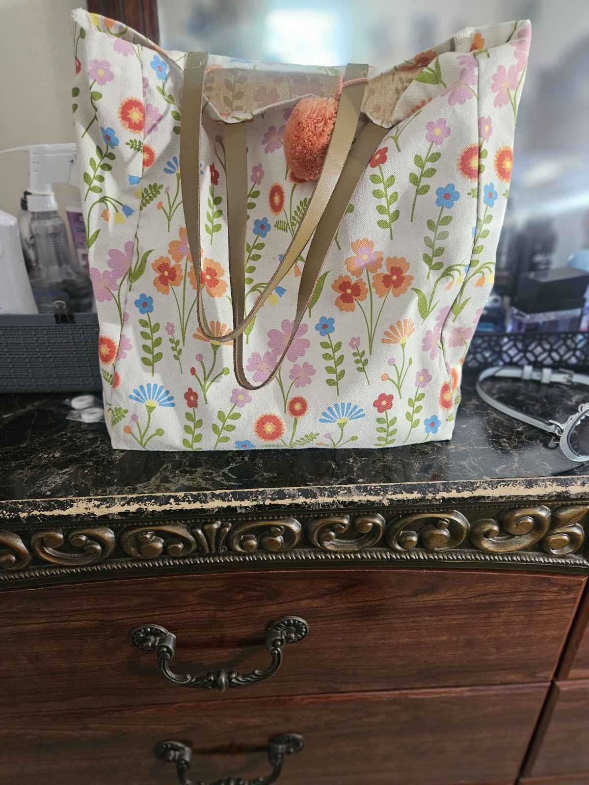Multicolor Floral Canvas Reusable Shopping Bag Tote 16x12x6 in