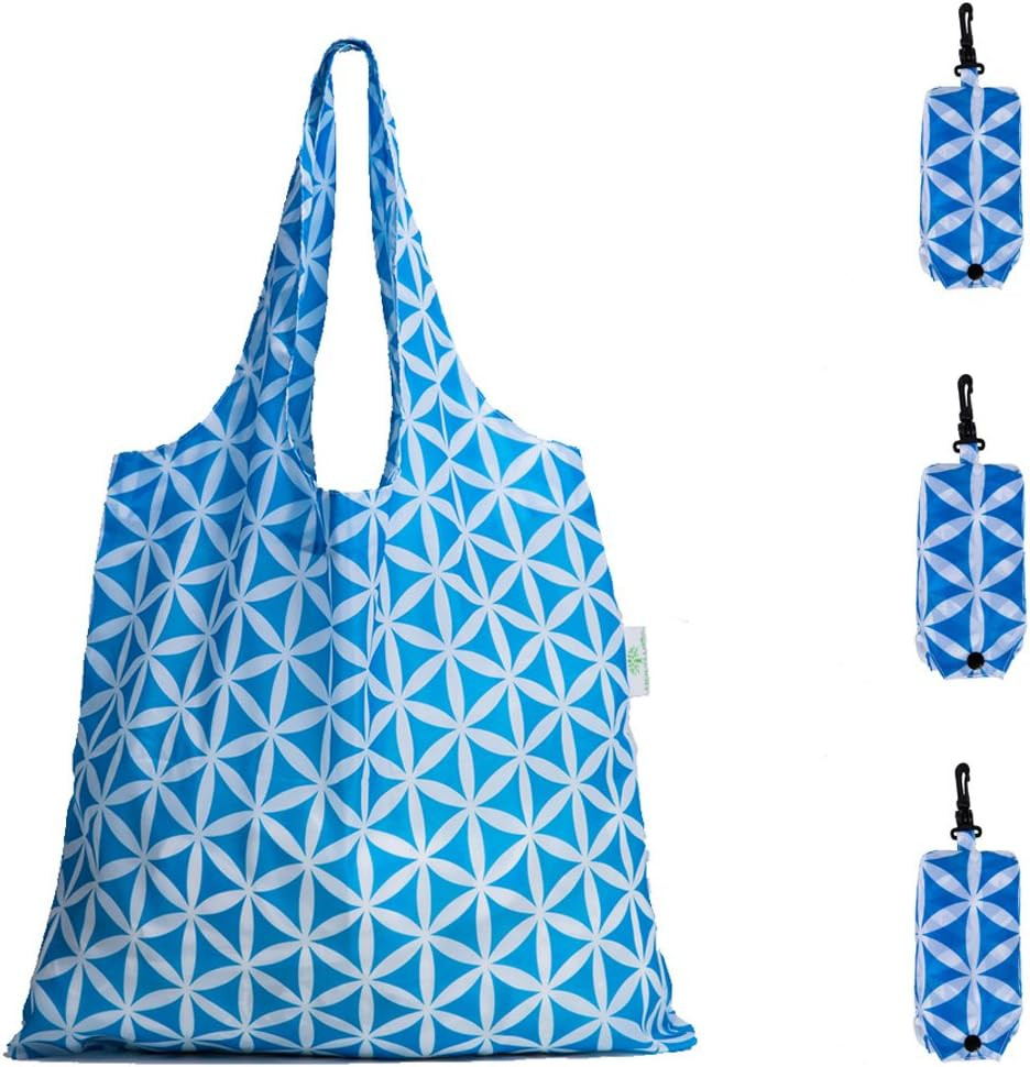 Bolsas reutilizables para compras paquete de 3 diseno de flores azul geometrico
