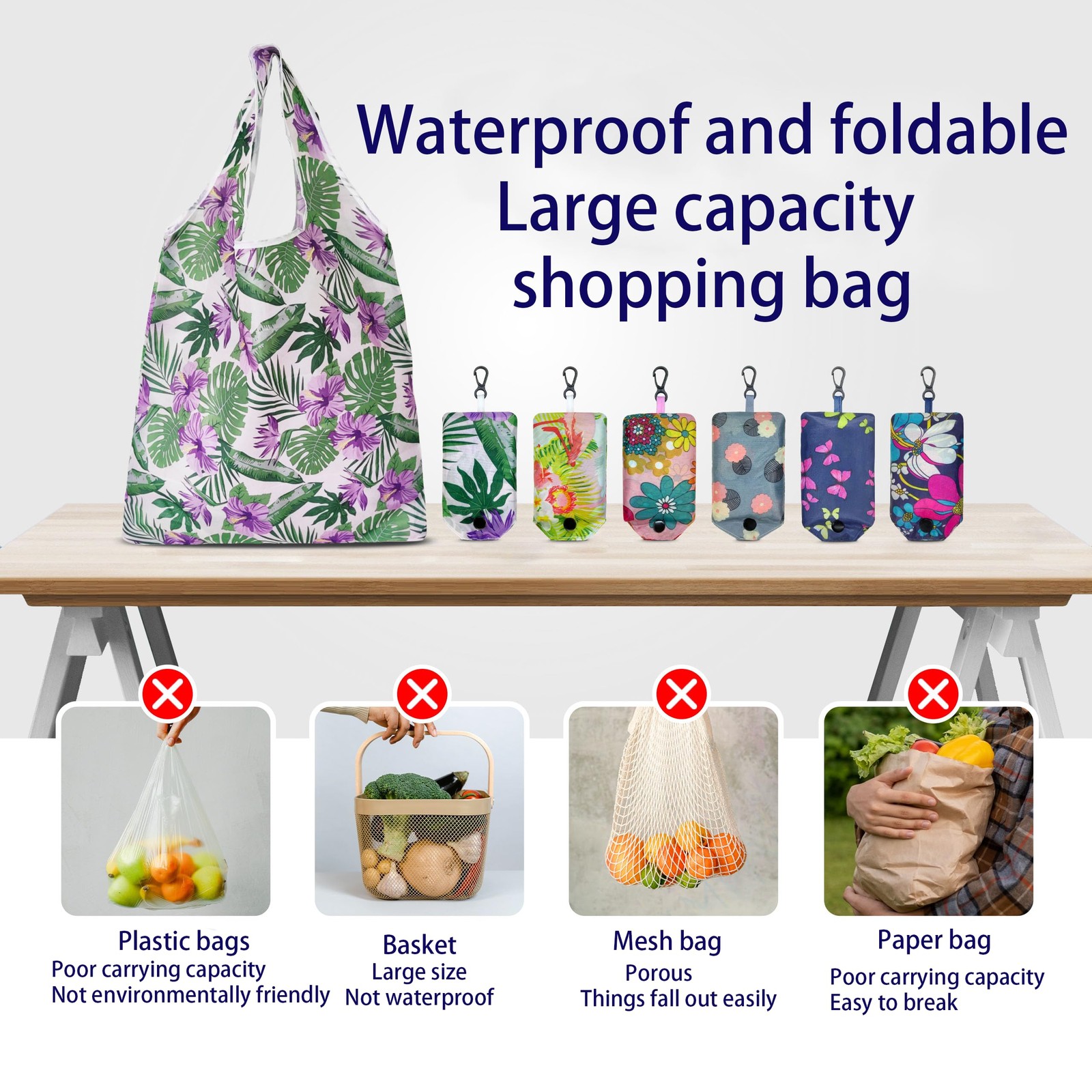6 Pcs Reusable Shopping Bags Foldable Grocery Bags In Pocket Ecofriendly Travel