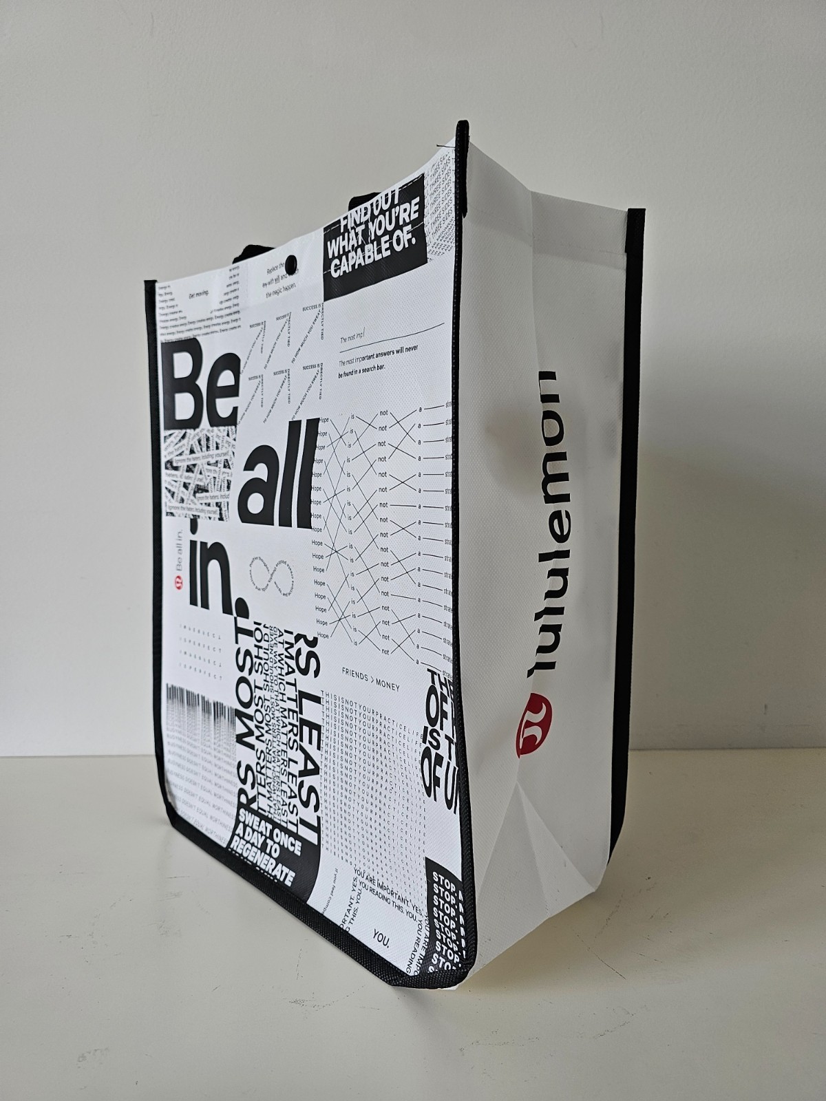 New LULULEMON White Black Red BE ALL IN Reusable Shopping Bag Large Pack of 3