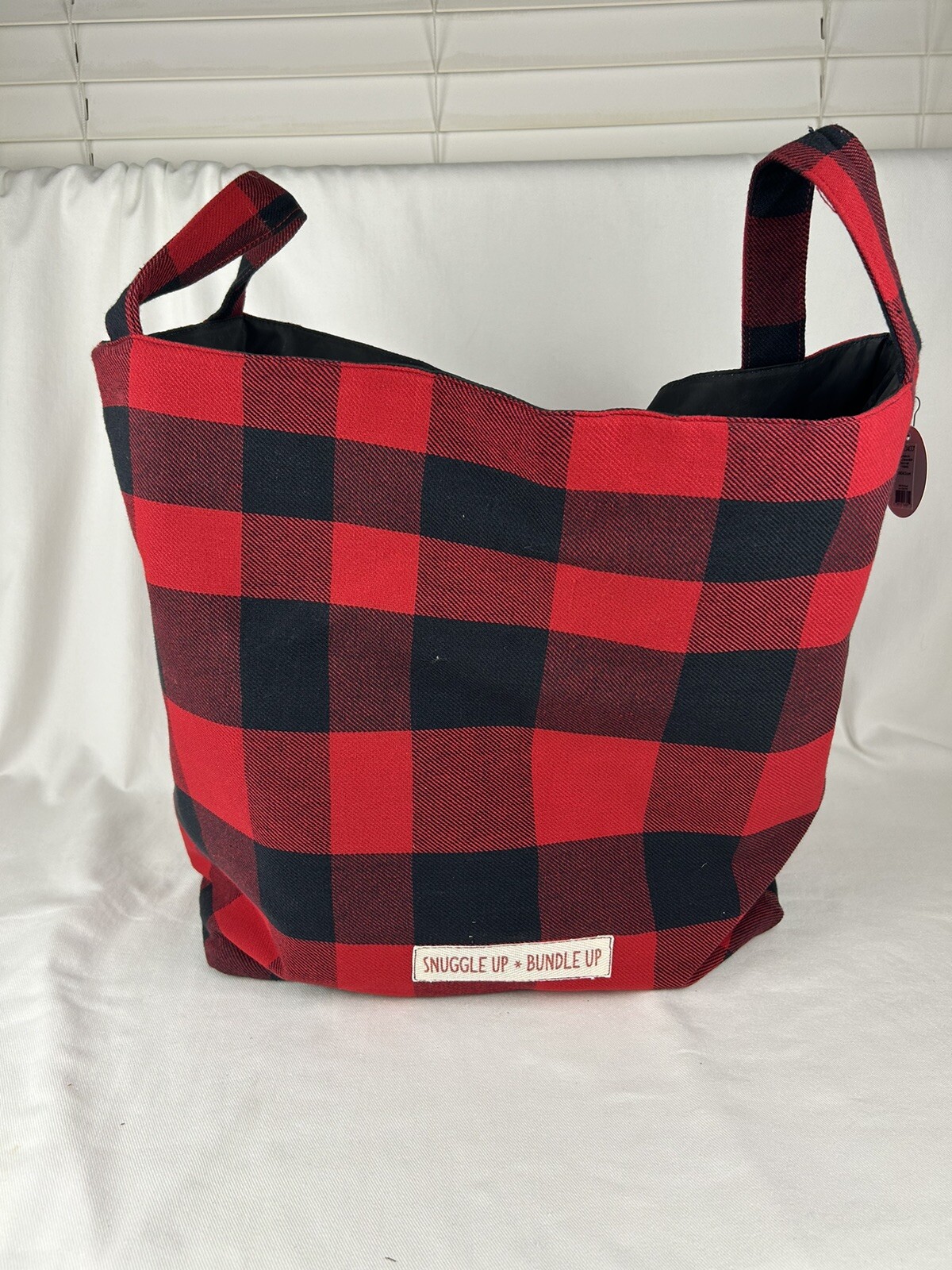 NWT Red & Black Buffalo Plaid Christmas Storage Tote Collapsible 16” x 16”