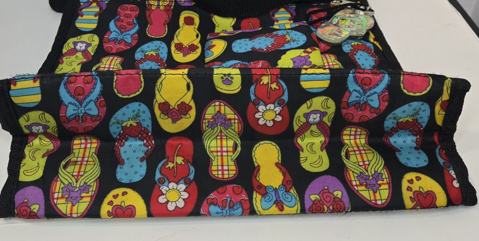 Black Flip Flop Printed Coin Pouch 12.5x12in Multi-Purpose Zip Up Tote Bag