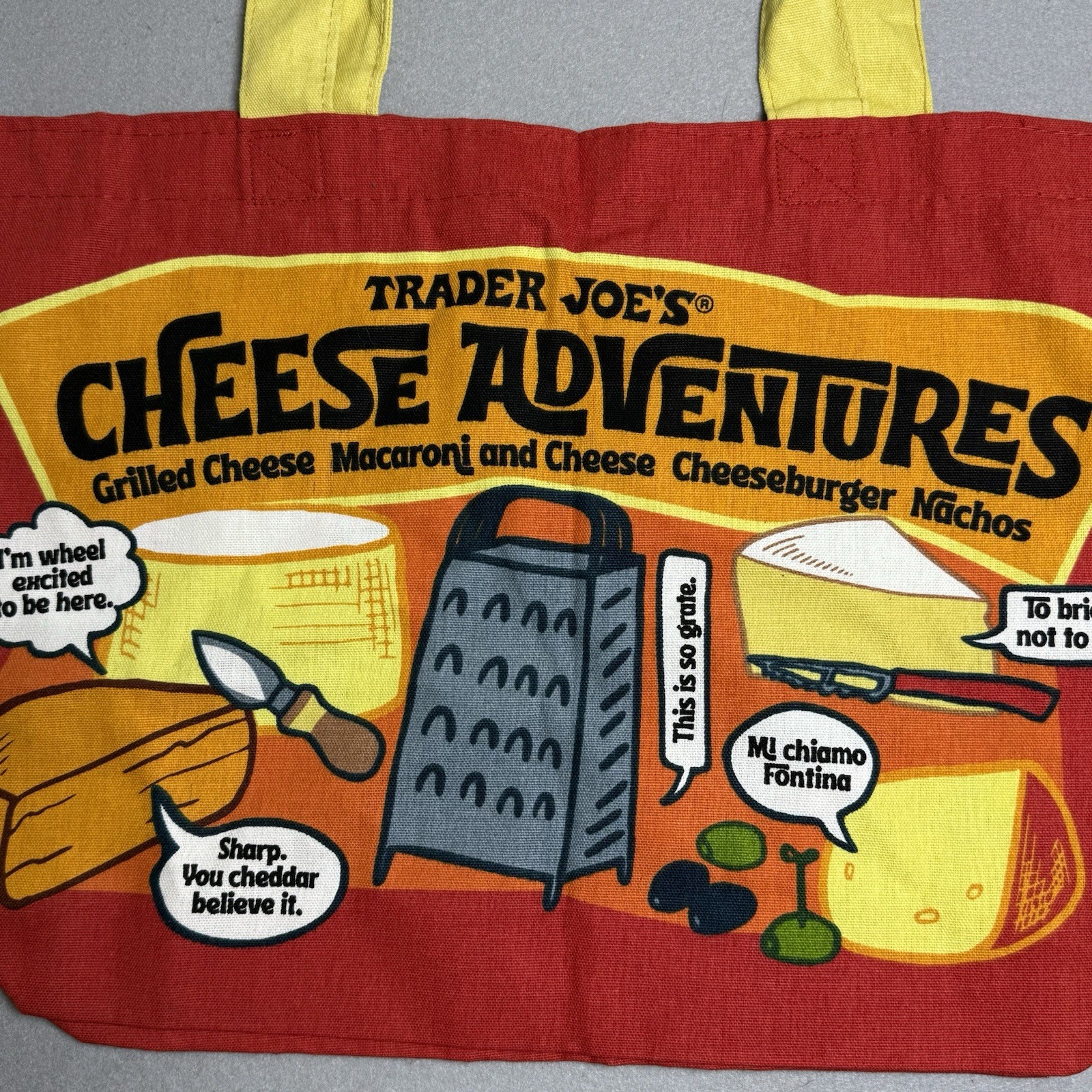 Trader Joe’s Cheese Adventure Print Reusable Canvas Shopping Bag All Over Print