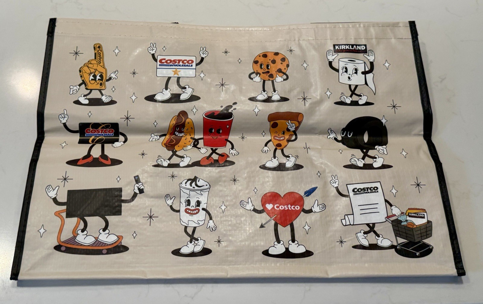 Costco Cartoon Highlights Reusable Shopping Tote Kirkland Heavy Duty SINGLE BAG