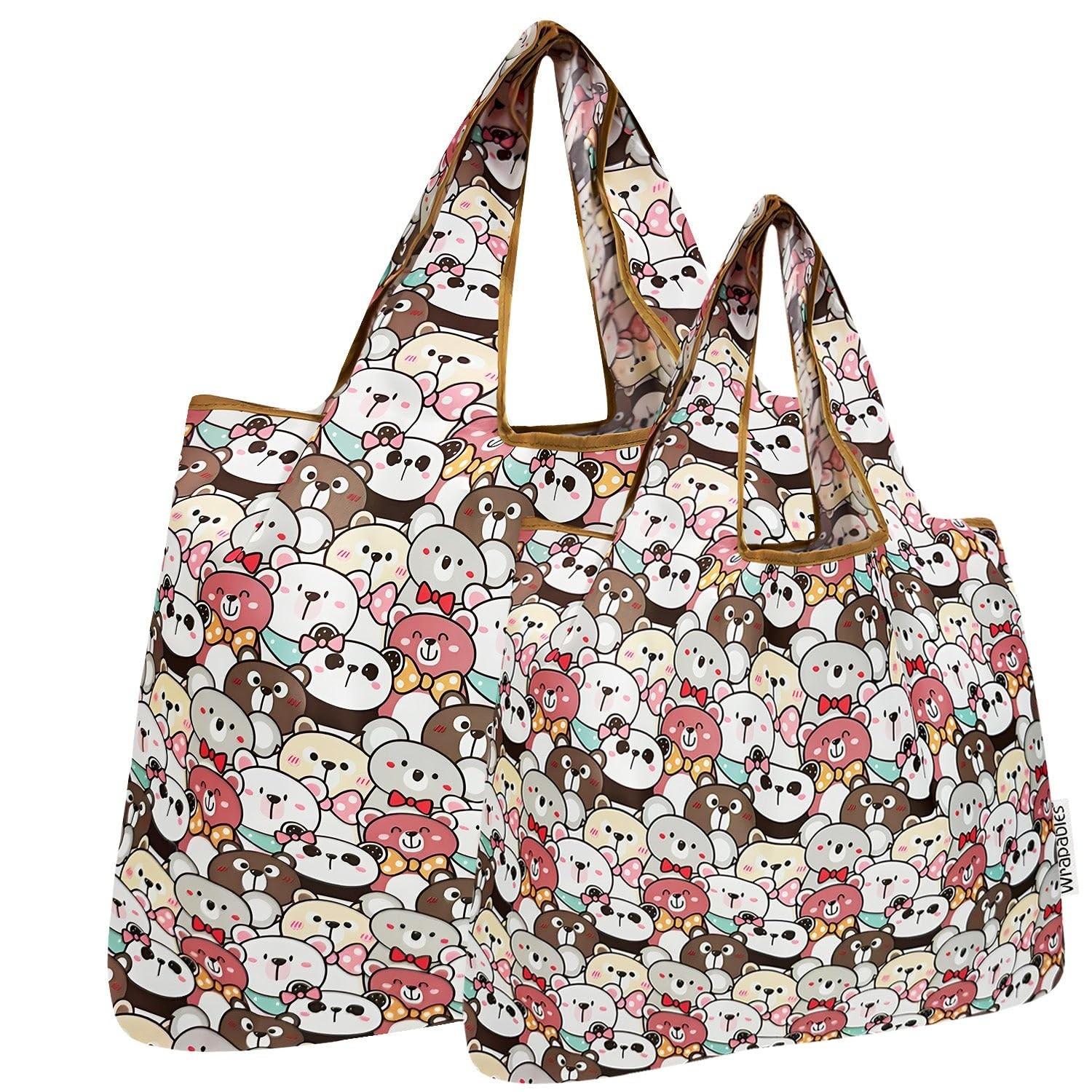 Large & Small Foldable Tote Nylon Reusable Grocery Bags Set of 2 Funny Bears