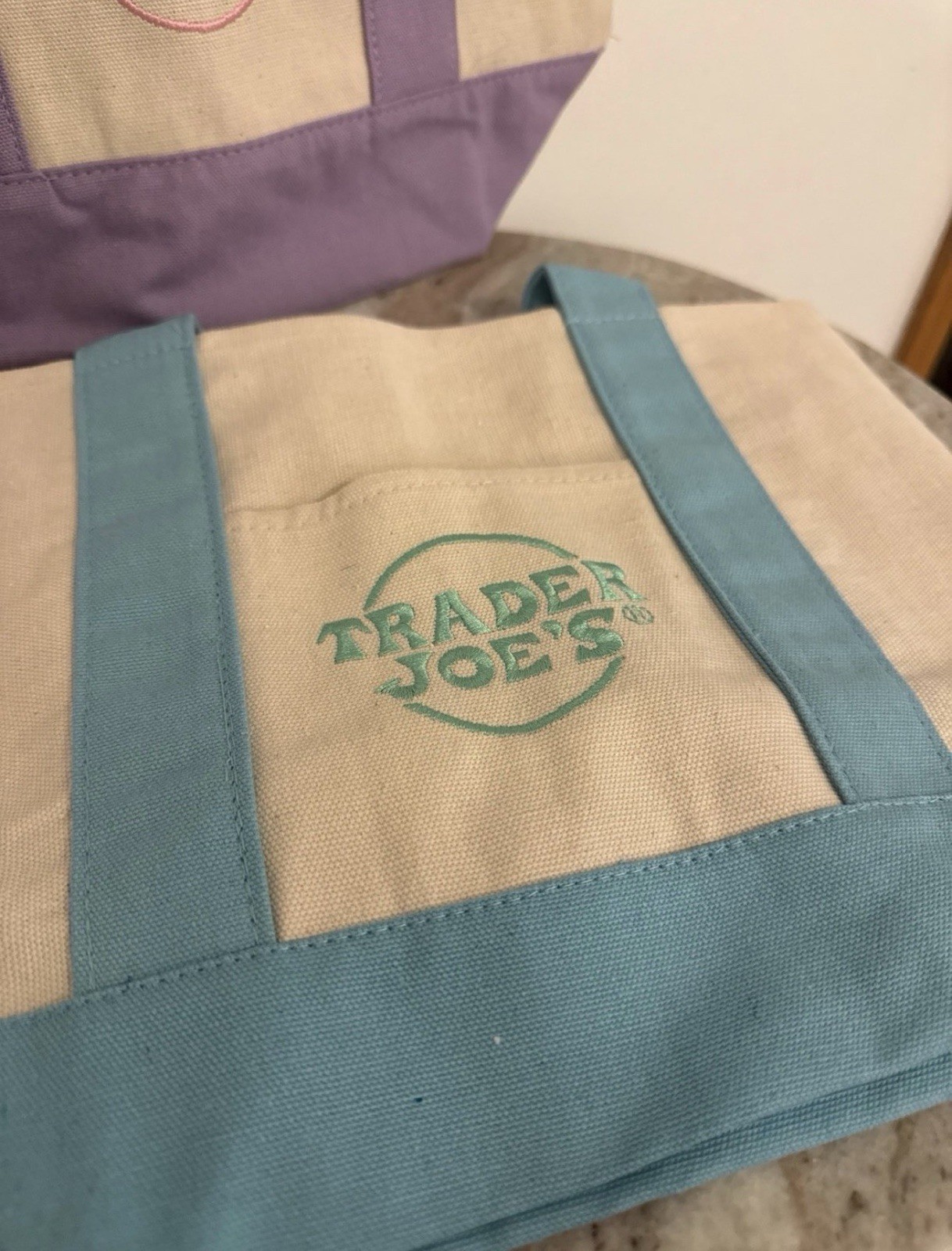 Trader Joe’s Mini Tote Bags – Set of 3 (Purple, Blue, Green)