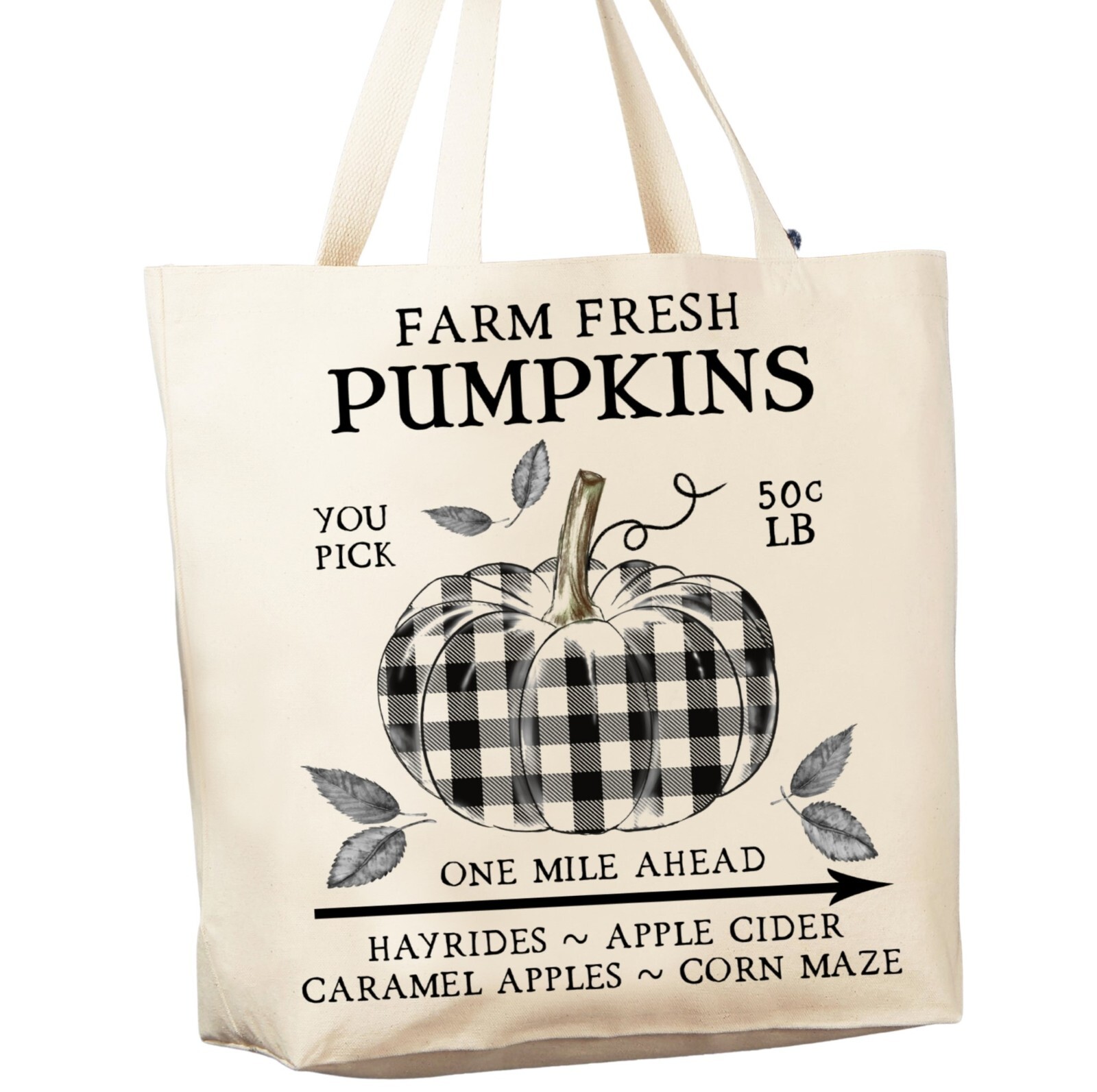 Fall Autumn Plaid Pumpkin 12 oz Cotton Canvas Tote Bag