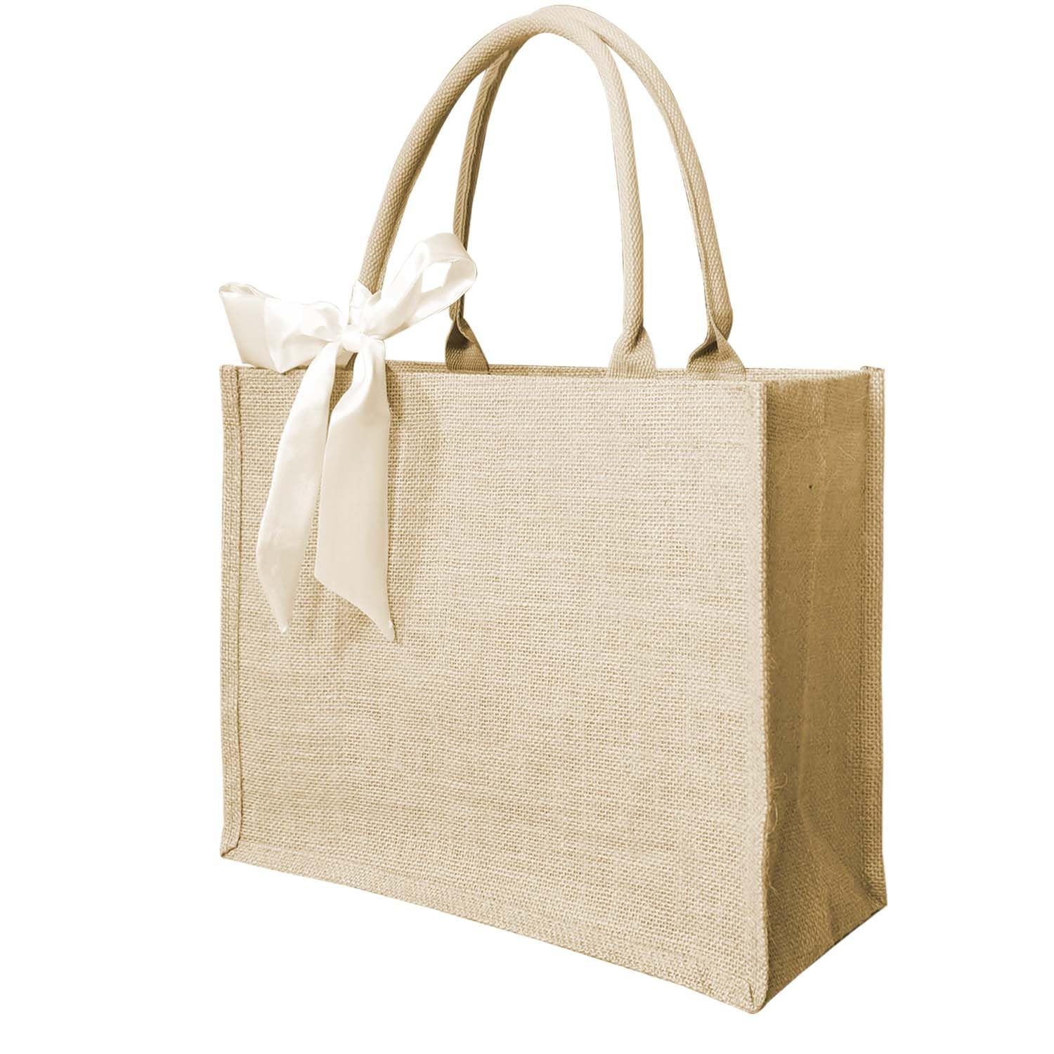 6 PCS 15.35×5.91×11.81 Inch Burlap Tote Bag Waterproof Jute Gift Bag Set