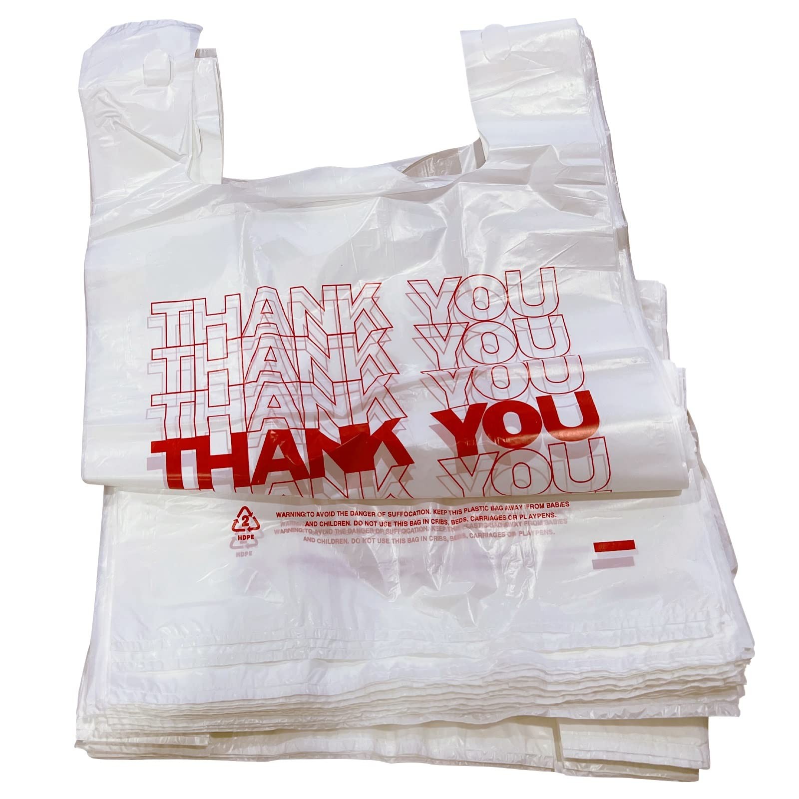 TashiBox “Thank You” Plastic Grocery Bags with Handles 400 Count 11.5×6.25×21
