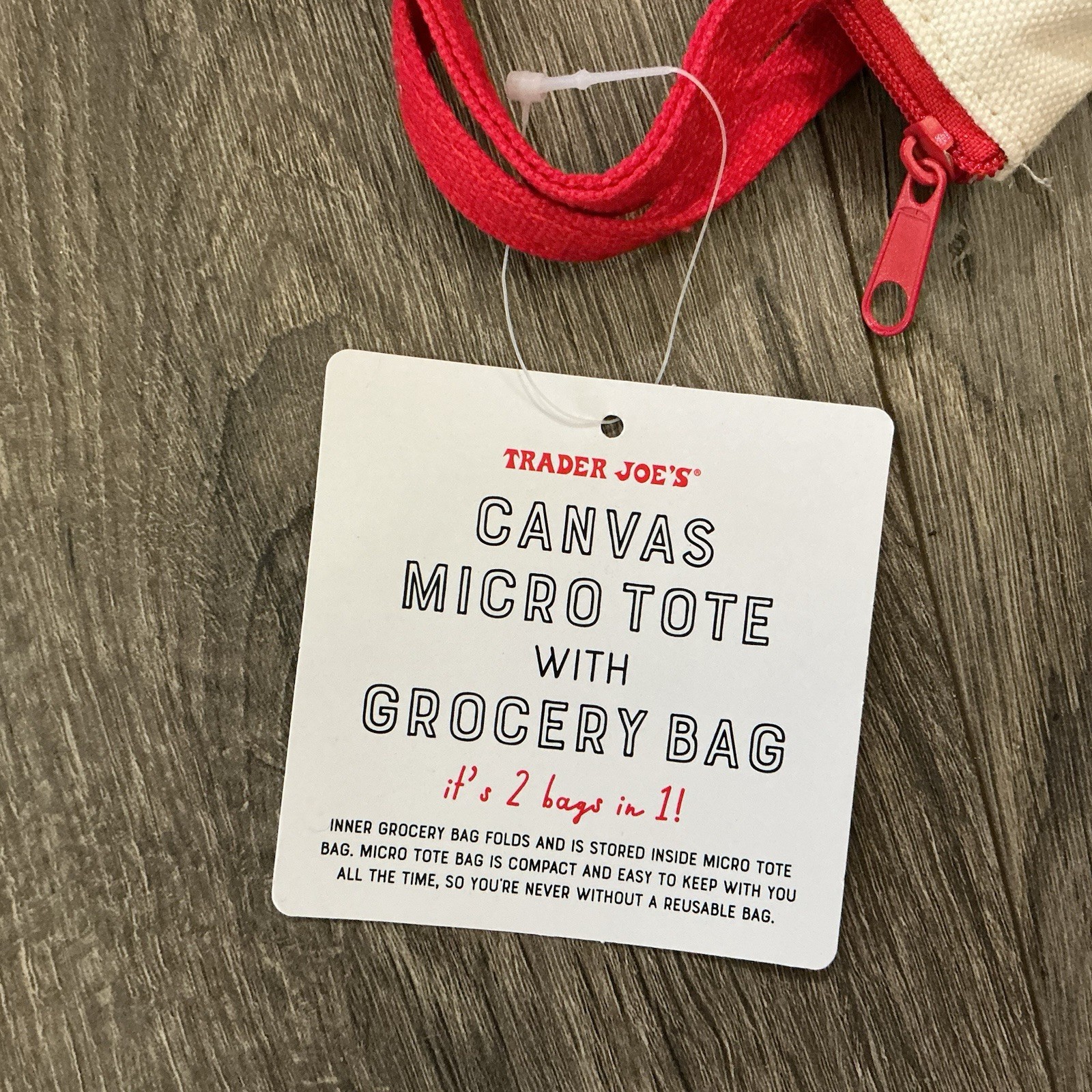 Trader Joe’s Micro Tote Canvas Red Tote with Reusable Grocery Foldable Tote Bag