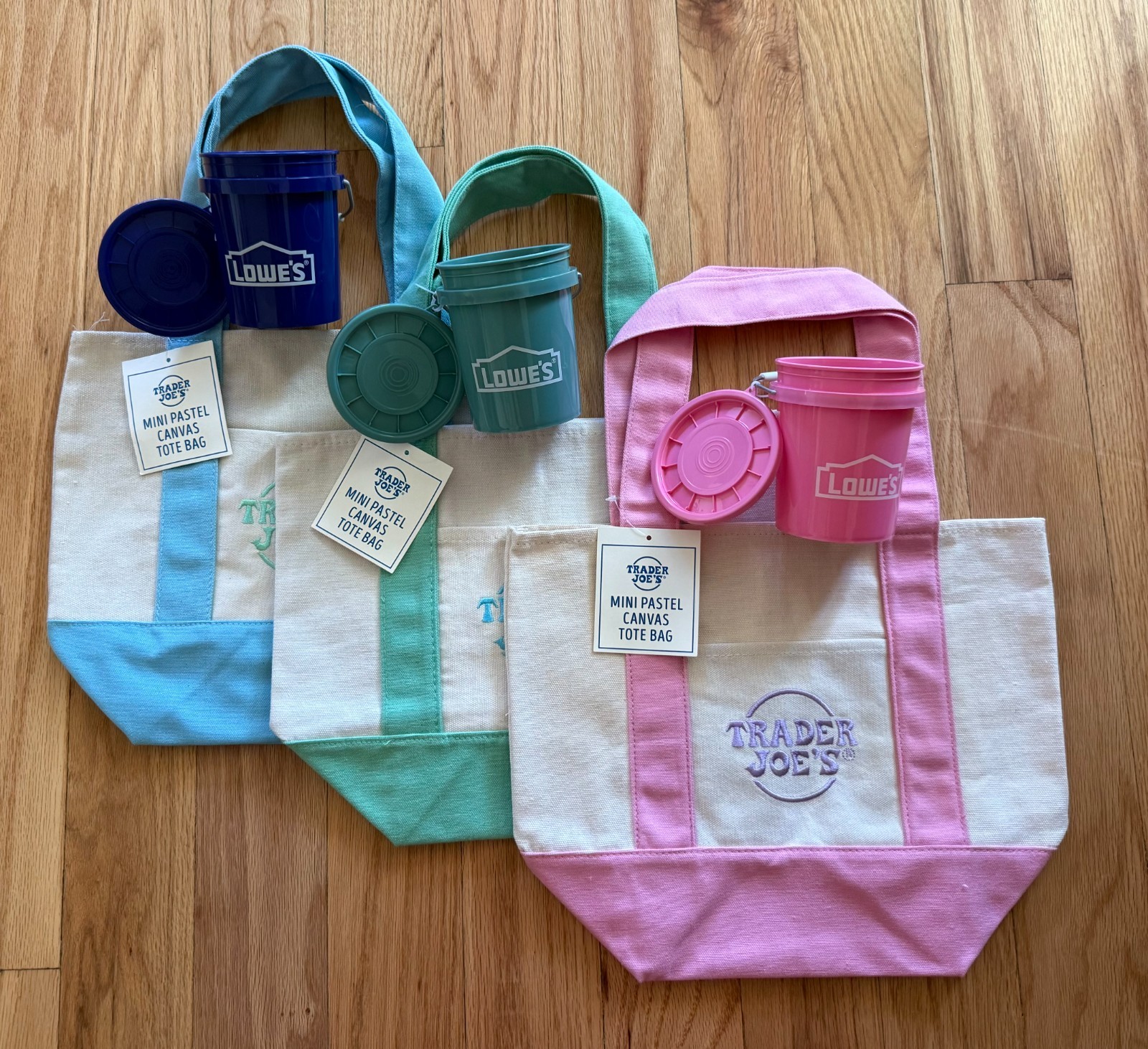 3 TRADER JOE’S MIni Pastel Totes/3 LOWE’S Mini Buckets (Blue/Green/Pink) U Pick!